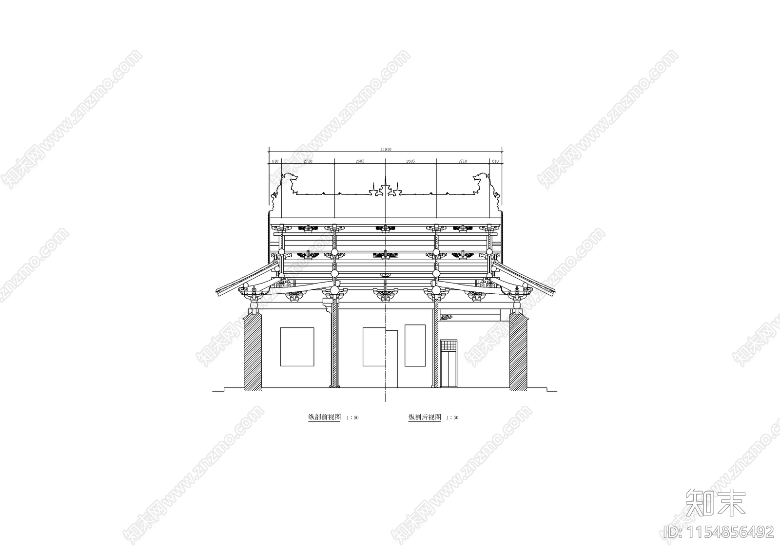 殿阁古建筑cad施工图下载【ID:1154856492】