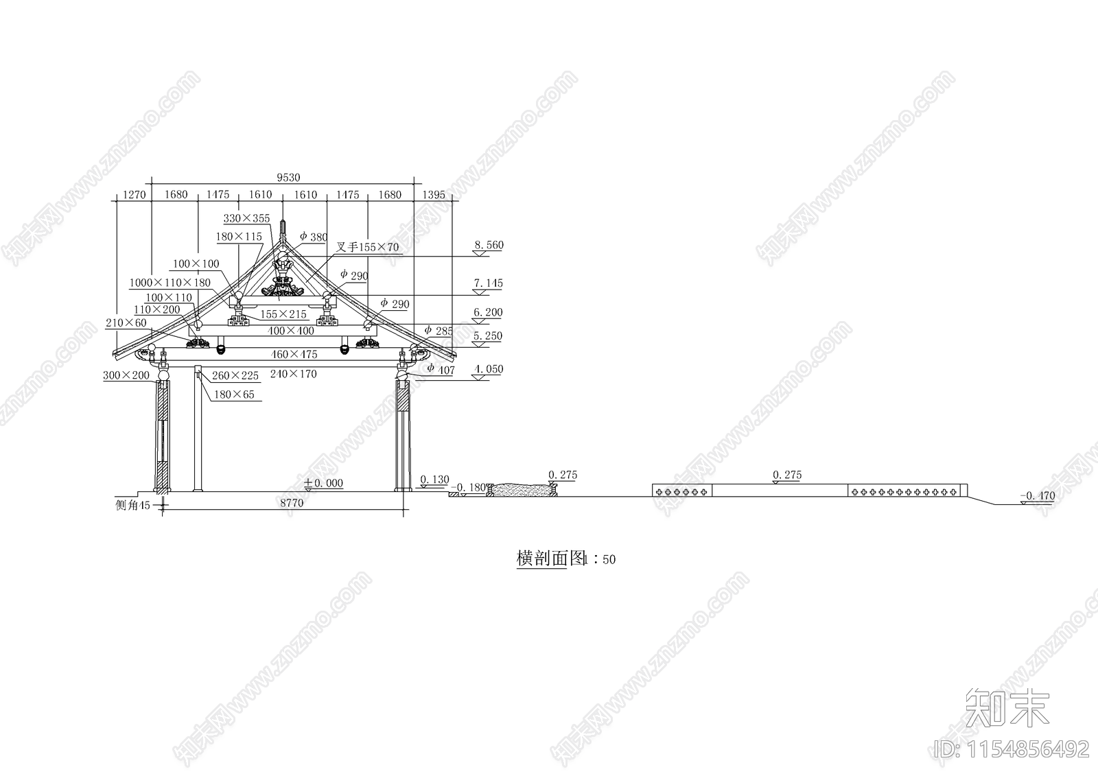 殿阁古建筑cad施工图下载【ID:1154856492】