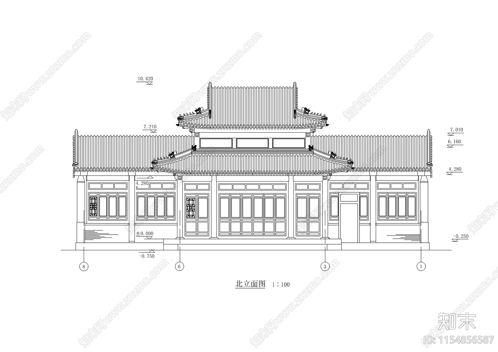 殿阁古建筑cad施工图下载【ID:1154856587】