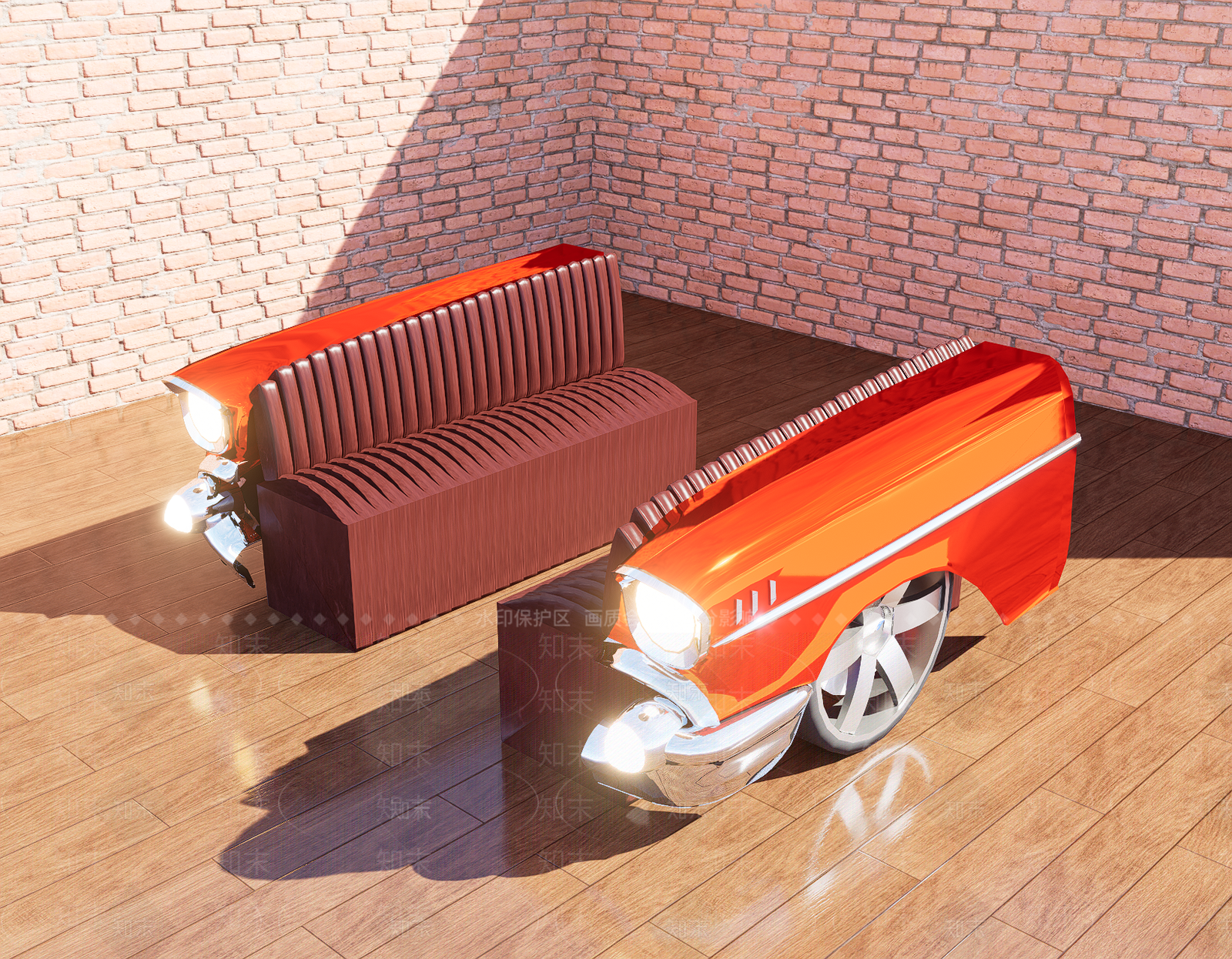 工业风复古汽车车头造型多人沙发SU模型下载【ID:1154856849】