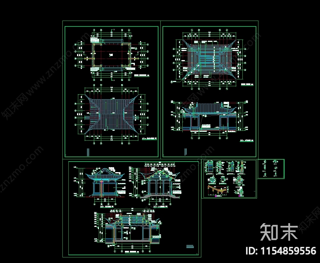 古建筑大门一全图cad施工图下载【ID:1154859556】