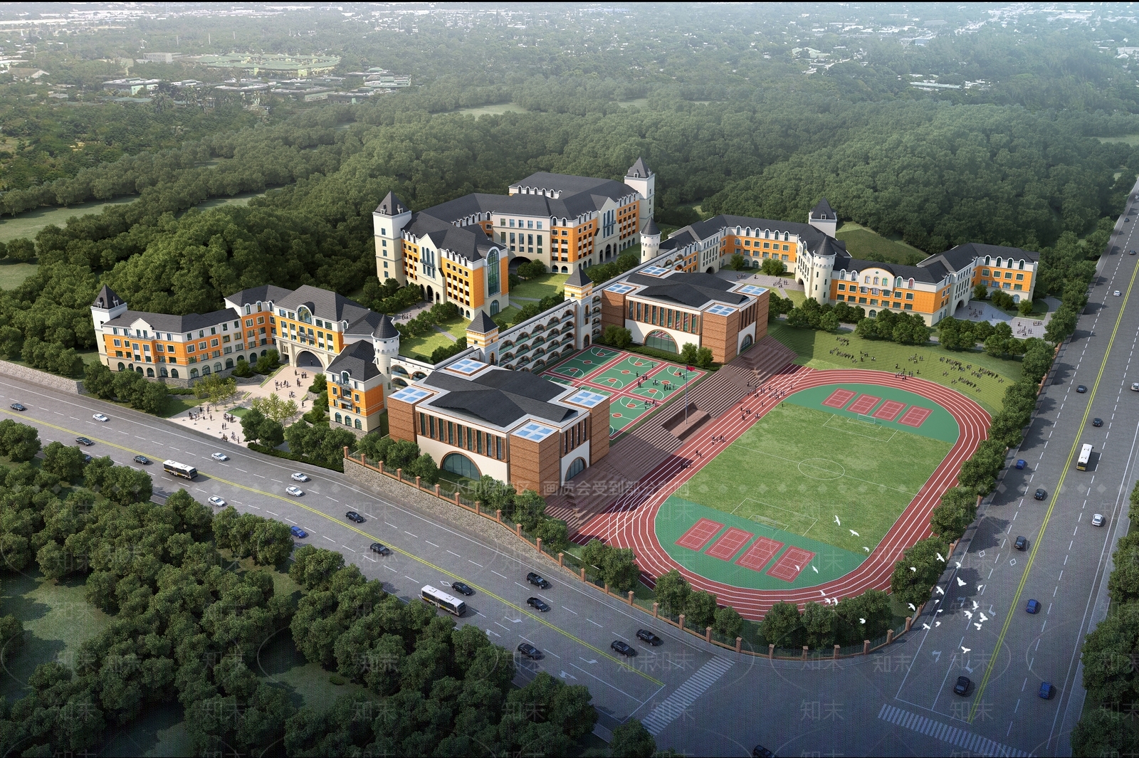 欧式城堡学校SU模型下载【ID:1154859689】