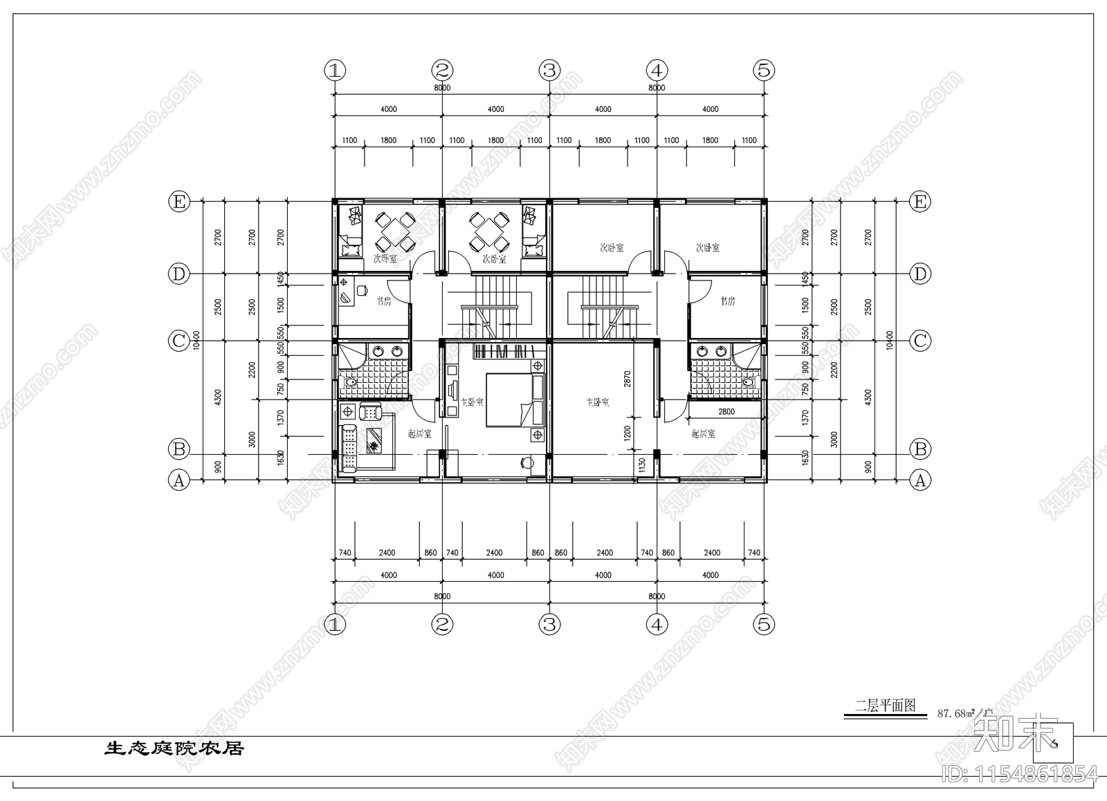 生态庭院农居建筑cad施工图下载【ID:1154861854】