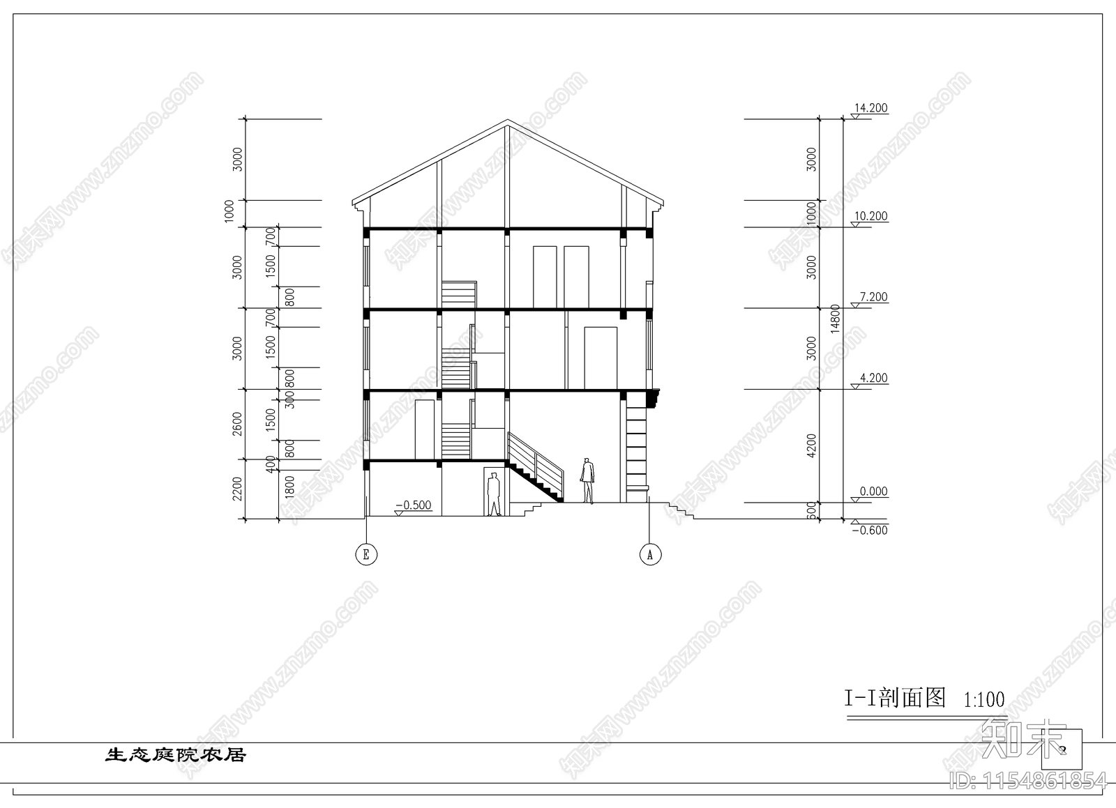 生态庭院农居建筑cad施工图下载【ID:1154861854】