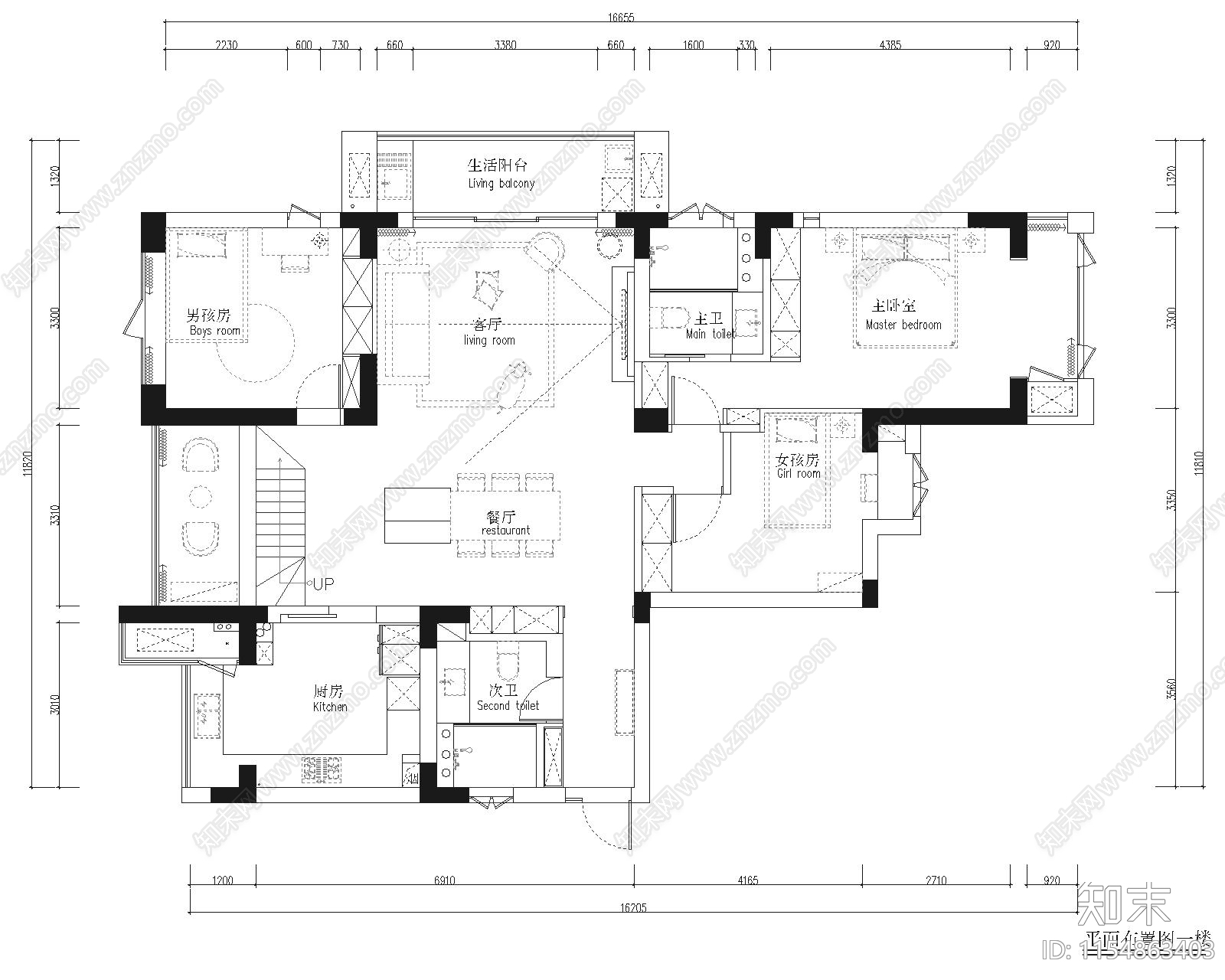 某现代轻奢顶层复式私宅cad施工图下载【ID:1154863403】