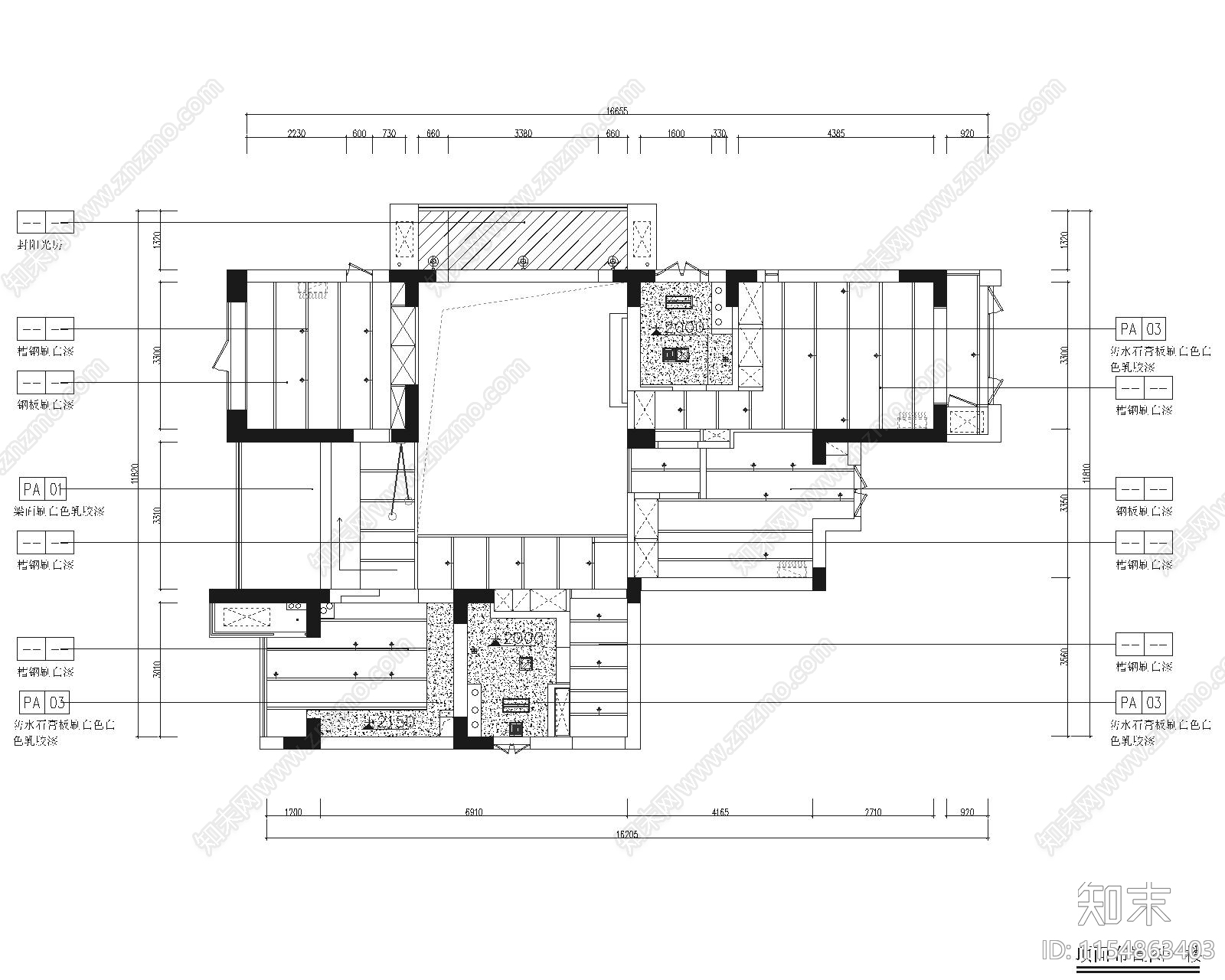 某现代轻奢顶层复式私宅cad施工图下载【ID:1154863403】