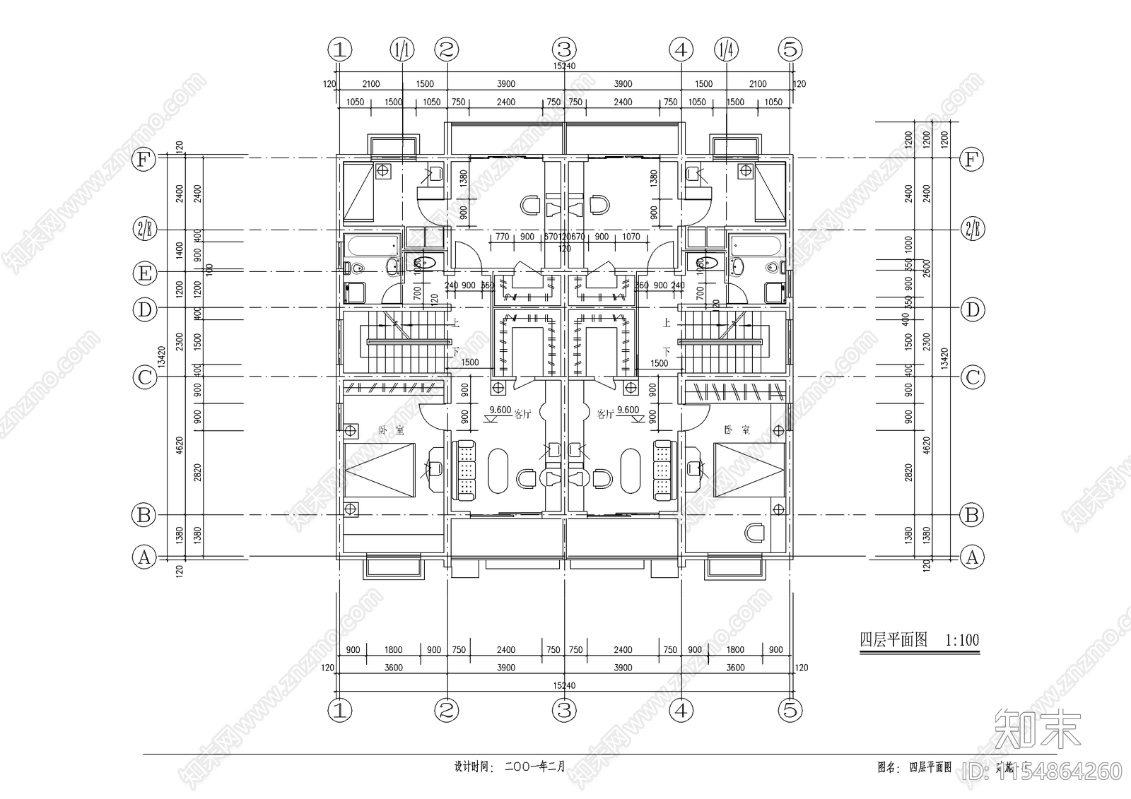 5层私宅建筑cad施工图下载【ID:1154864260】