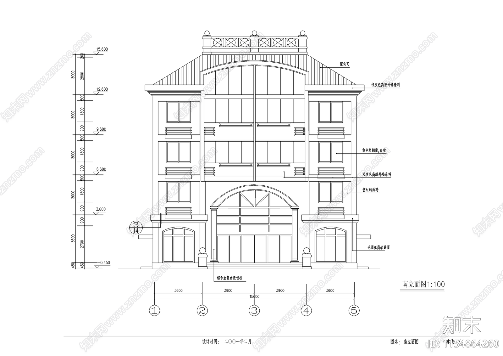 5层私宅建筑cad施工图下载【ID:1154864260】