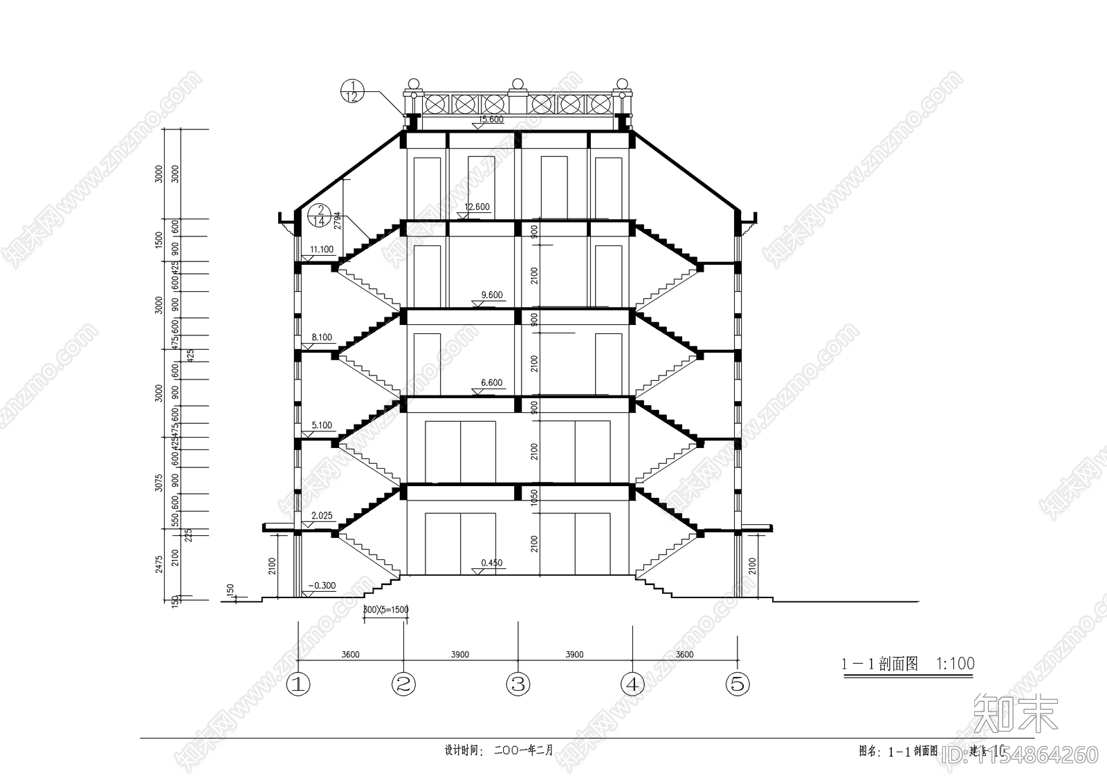 5层私宅建筑cad施工图下载【ID:1154864260】