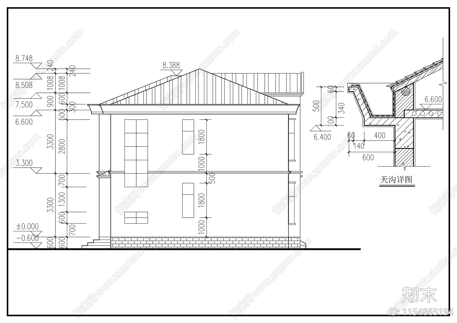 农村别墅建筑cad施工图下载【ID:1154865194】