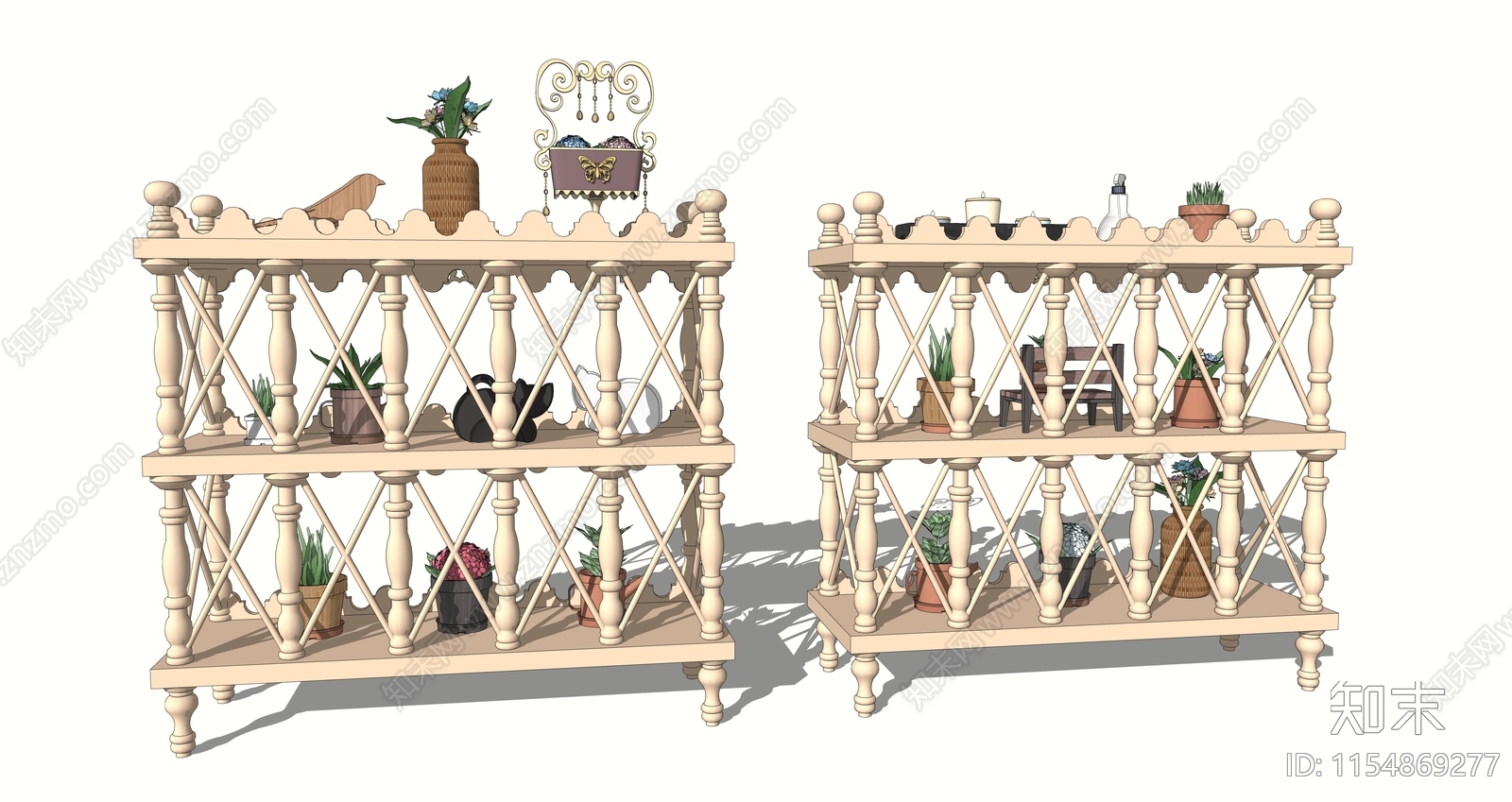 欧式原木花架SU模型下载【ID:1154869277】