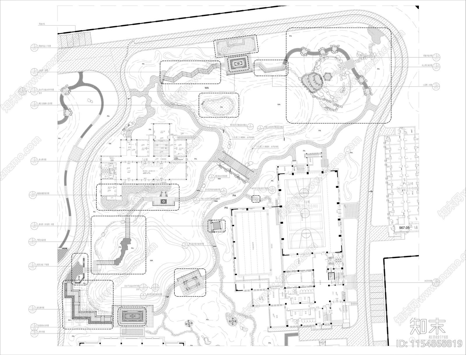 新中式学院庭院设计项目cad施工图下载【ID:1154868819】