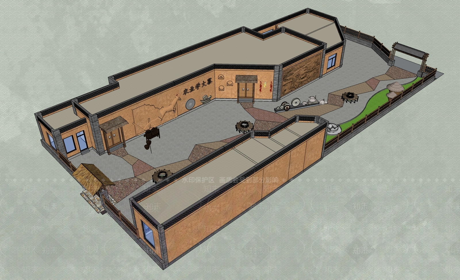 新中式西北文化建筑SU模型下载【ID:1154869526】
