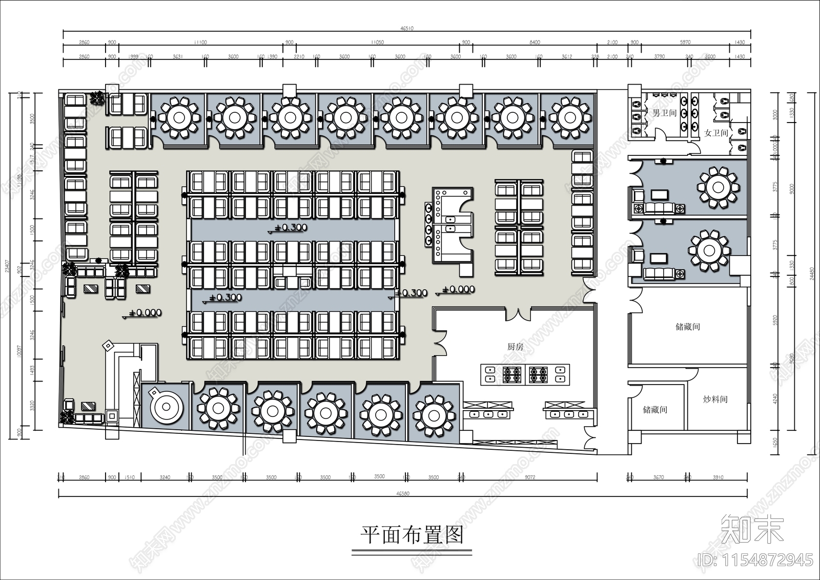 1000㎡现代火锅店平面布置图施工图下载【ID:1154872945】