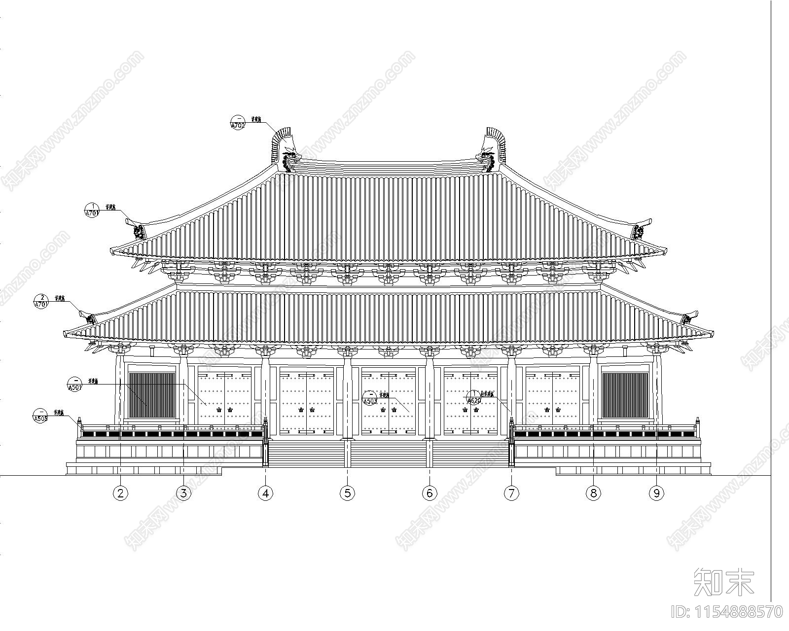 唐代重檐庑殿古建大殿施工图下载【ID:1154888570】