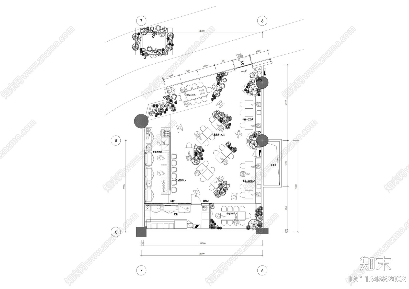 咖啡厅平面布置图cad施工图下载【ID:1154882002】