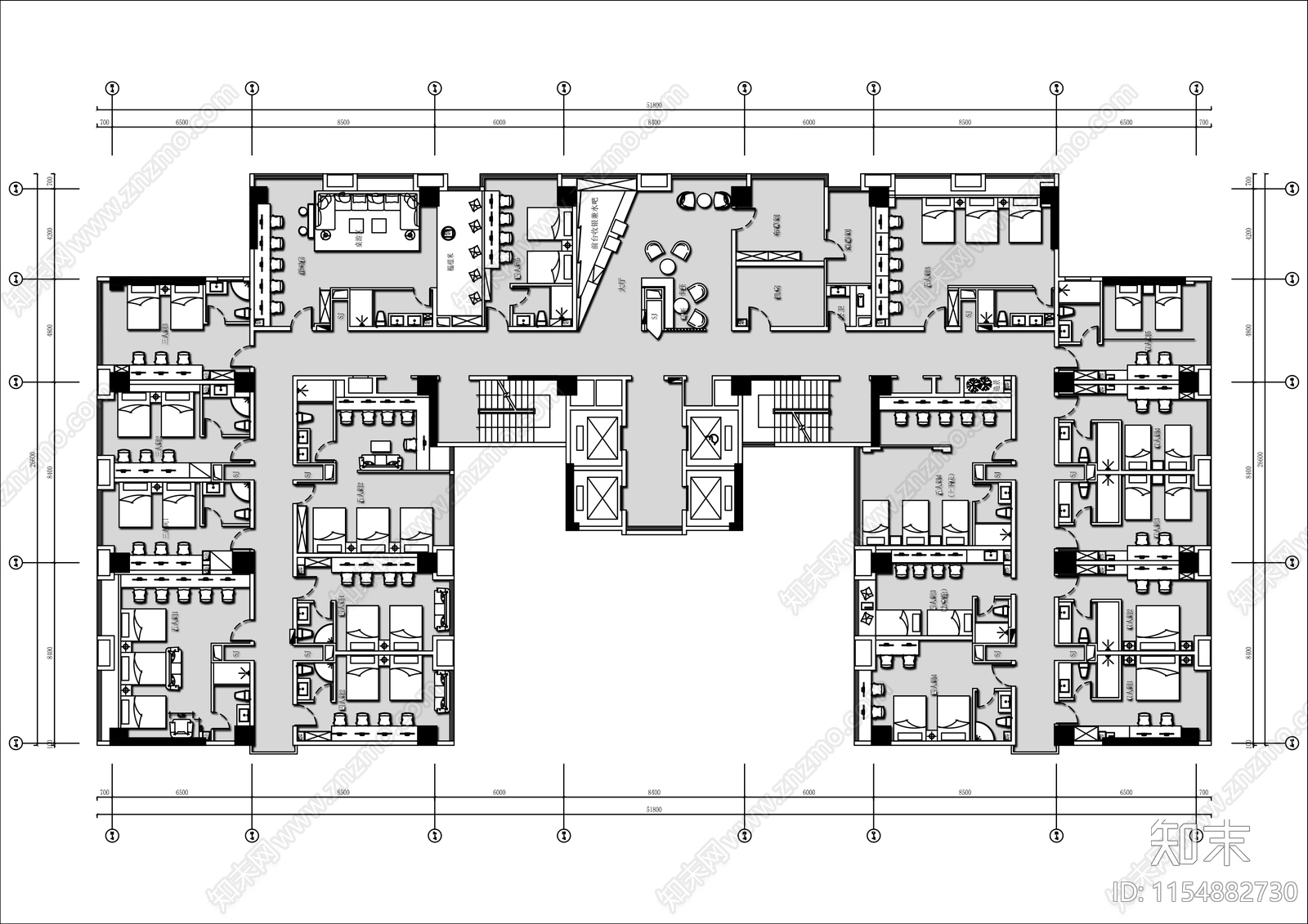 1000㎡电竞酒店平面布置图施工图下载【ID:1154882730】