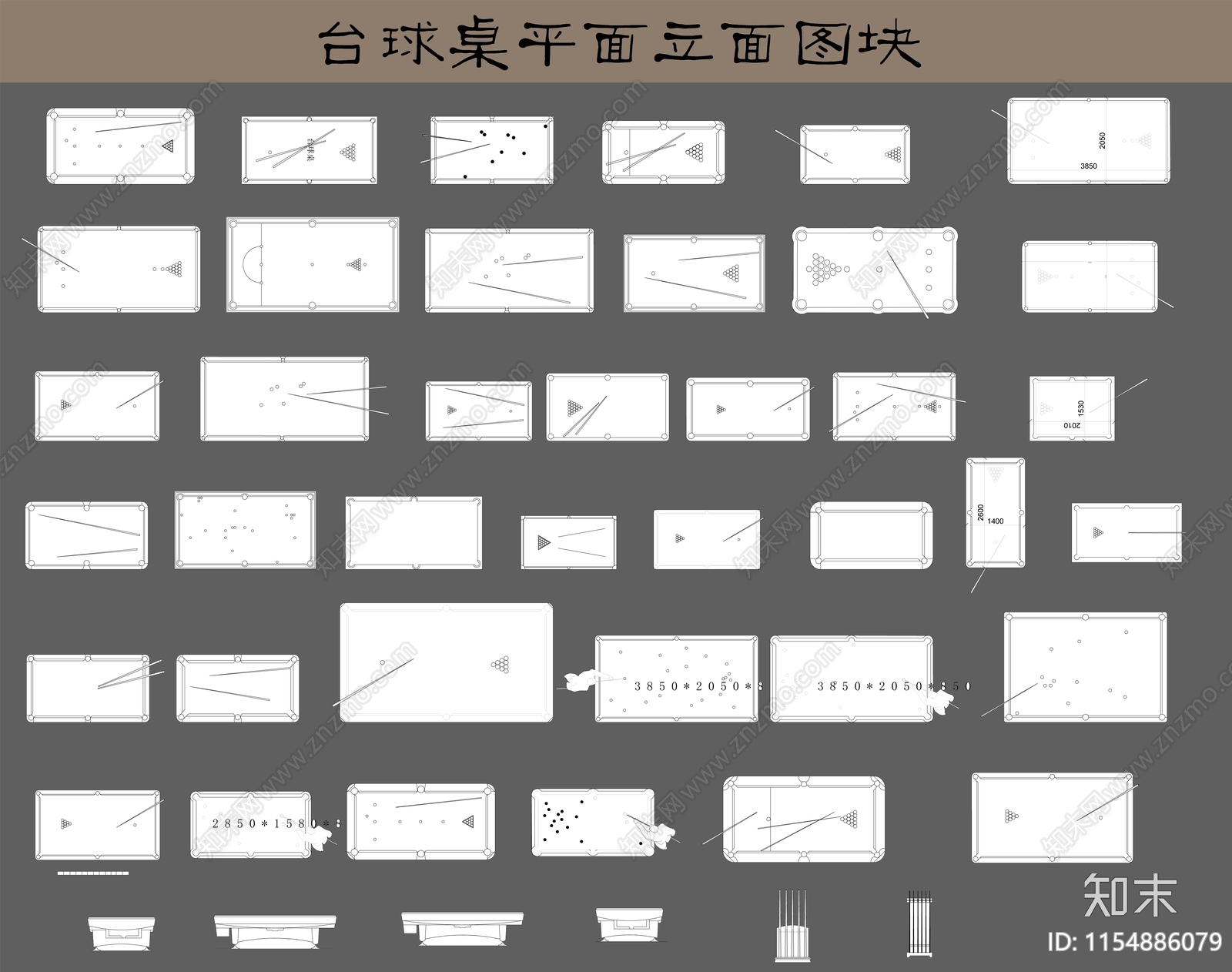 台球桌平面立面图块施工图下载【ID:1154886079】