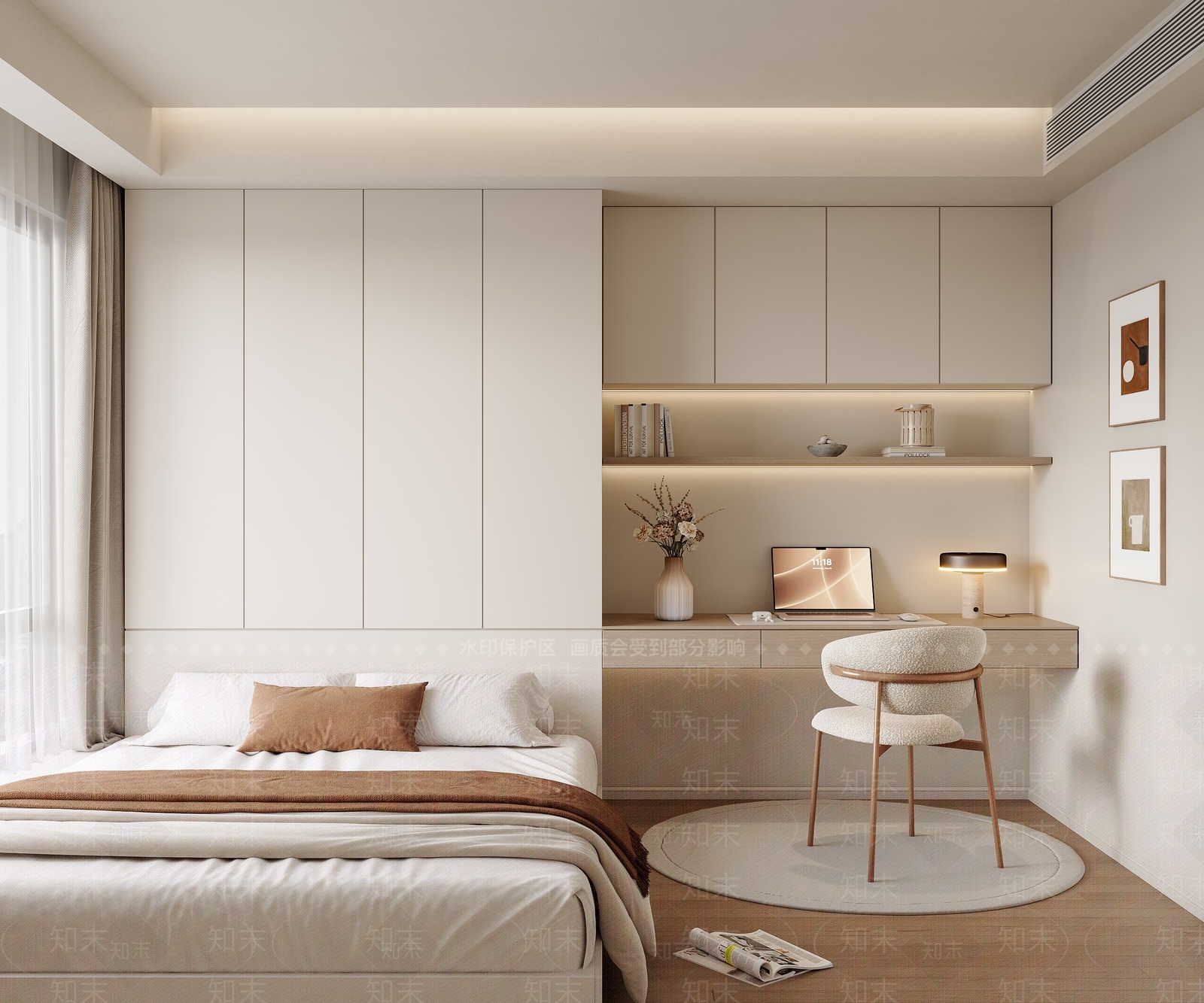 现代奶油风榻榻米卧室3D模型下载【ID:1154888238】