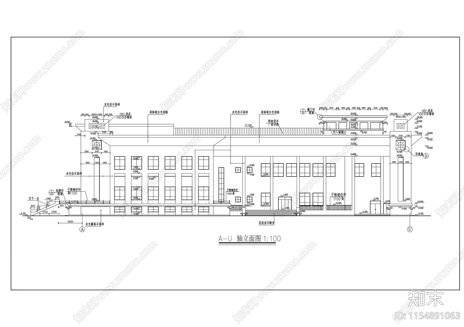 2层框架结构大学小礼堂建筑设cad施工图下载【ID:1154891063】