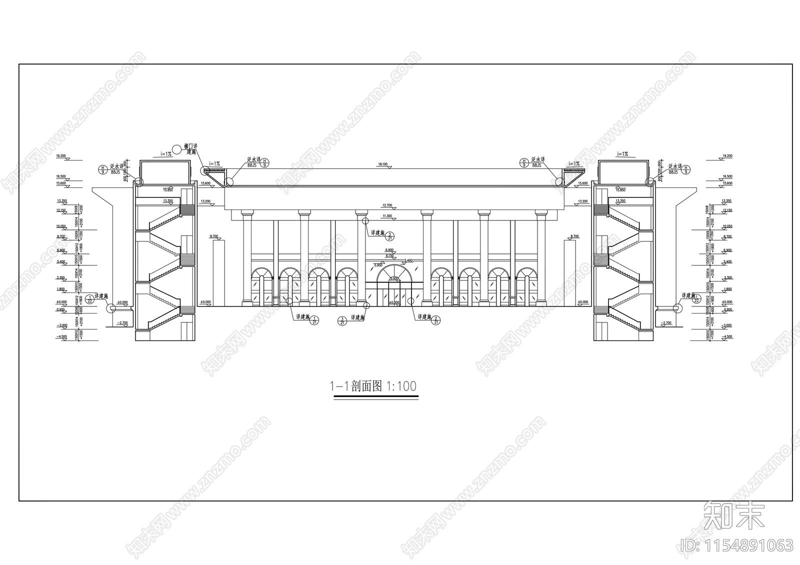 2层框架结构大学小礼堂建筑设cad施工图下载【ID:1154891063】