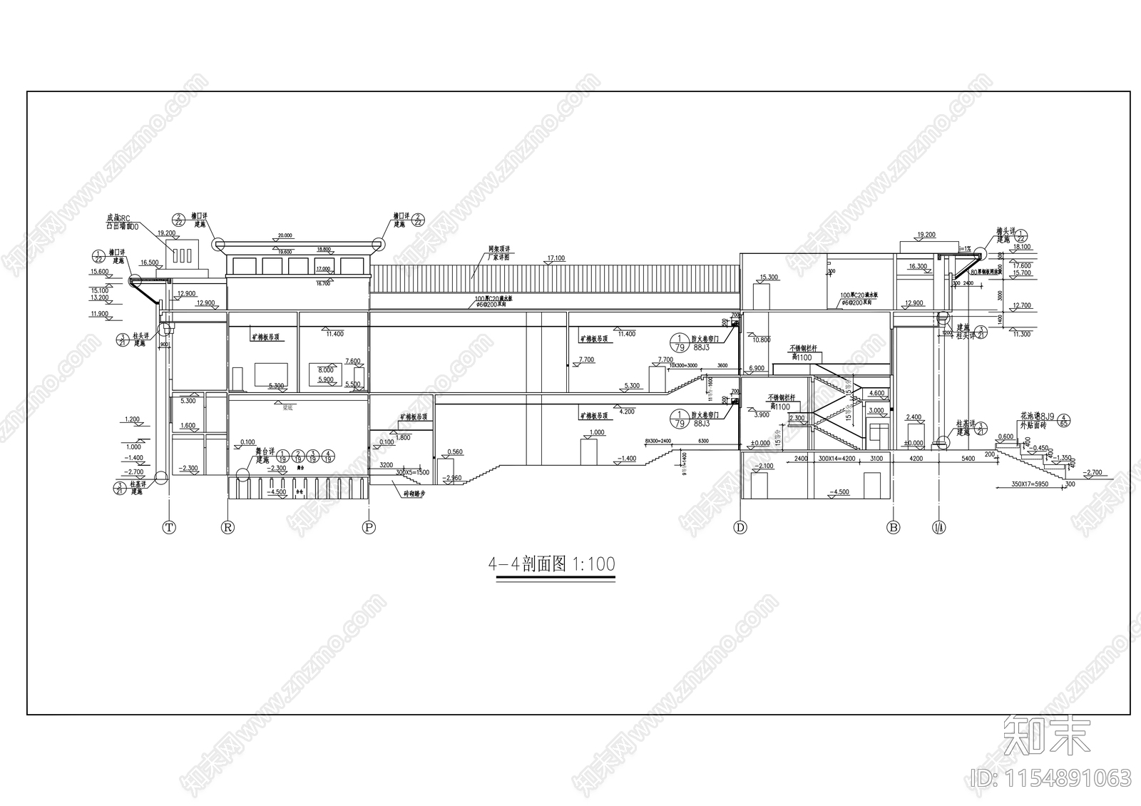 2层框架结构大学小礼堂建筑设cad施工图下载【ID:1154891063】