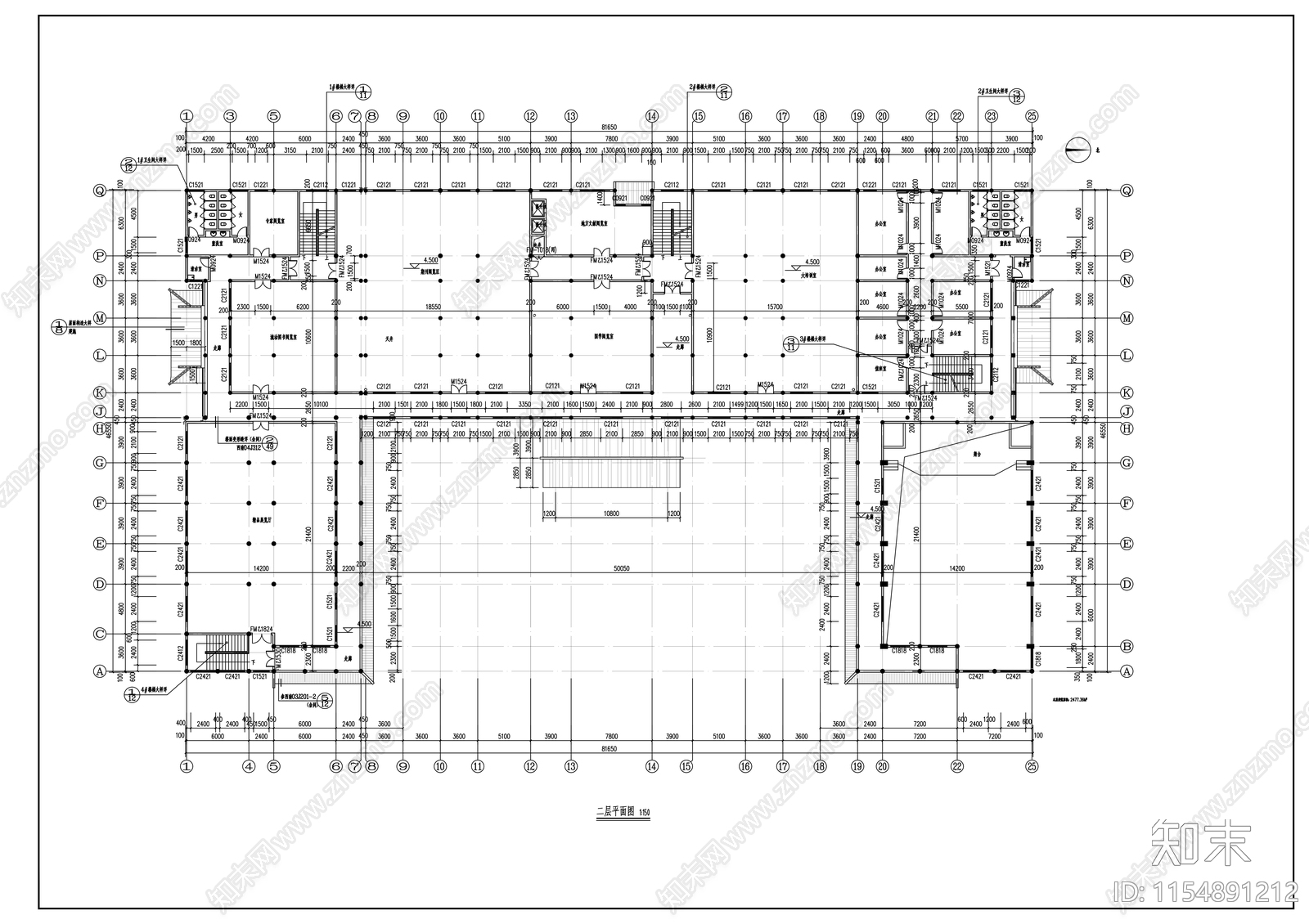 3层仿古市级图书馆建筑cad施工图下载【ID:1154891212】