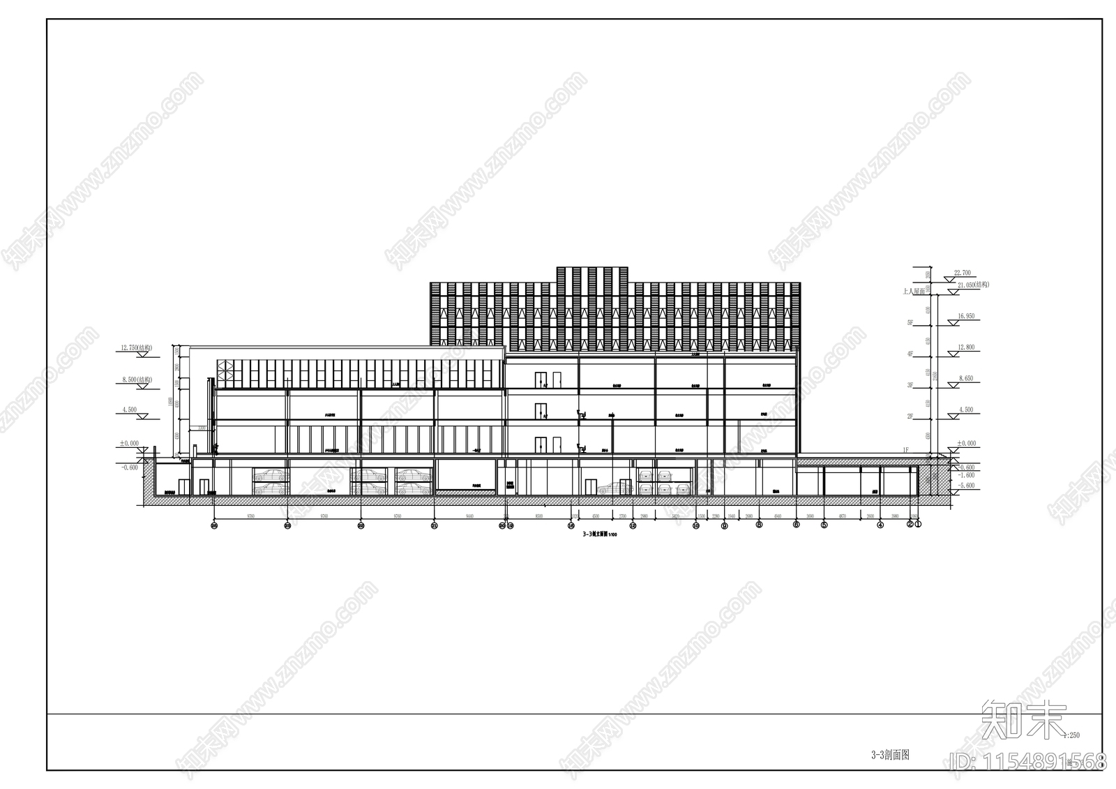 高层幕墙立面框架结构县级图书档案馆施工图下载【ID:1154891568】