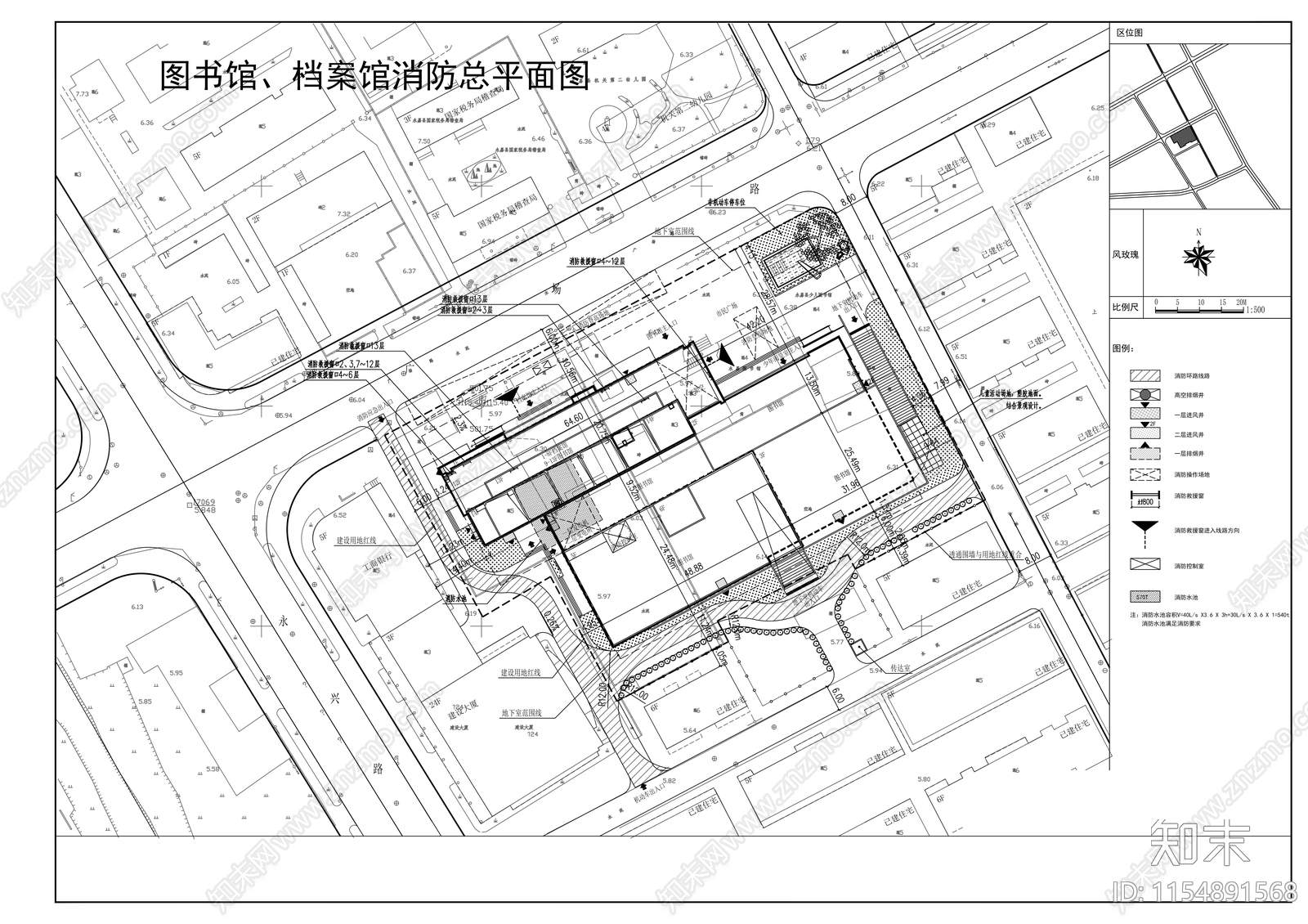高层幕墙立面框架结构县级图书档案馆cad施工图下载【ID:1154891568】