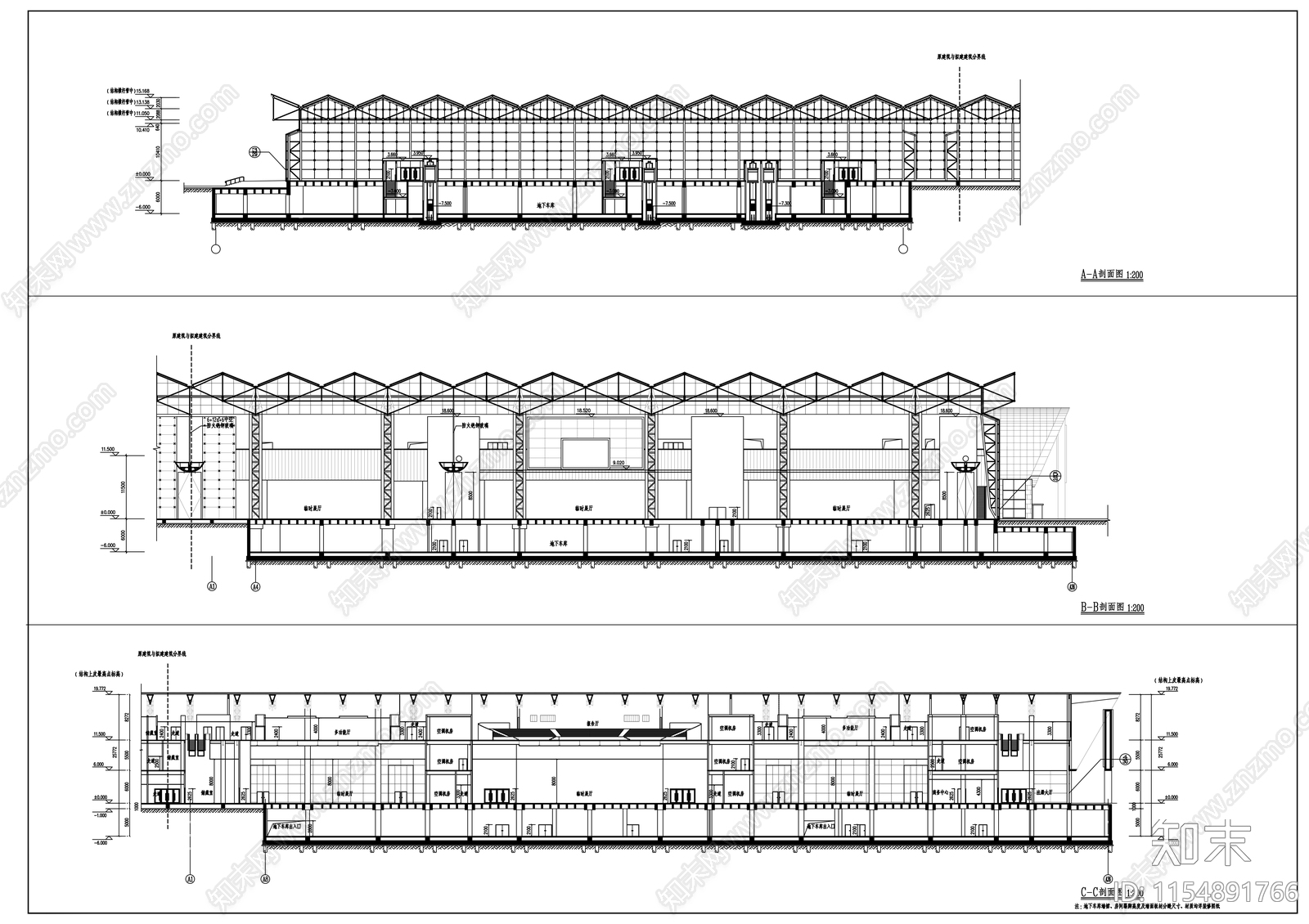 会展中心建筑cad施工图下载【ID:1154891766】