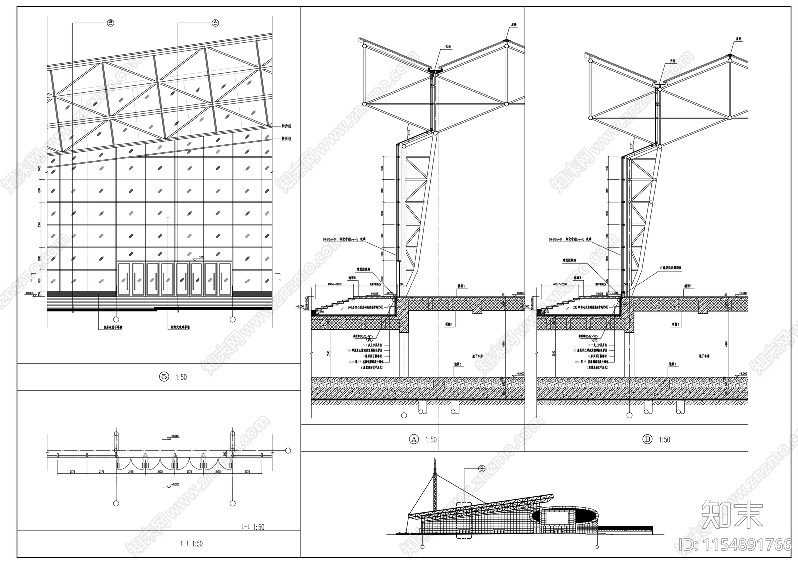 会展中心建筑cad施工图下载【ID:1154891766】