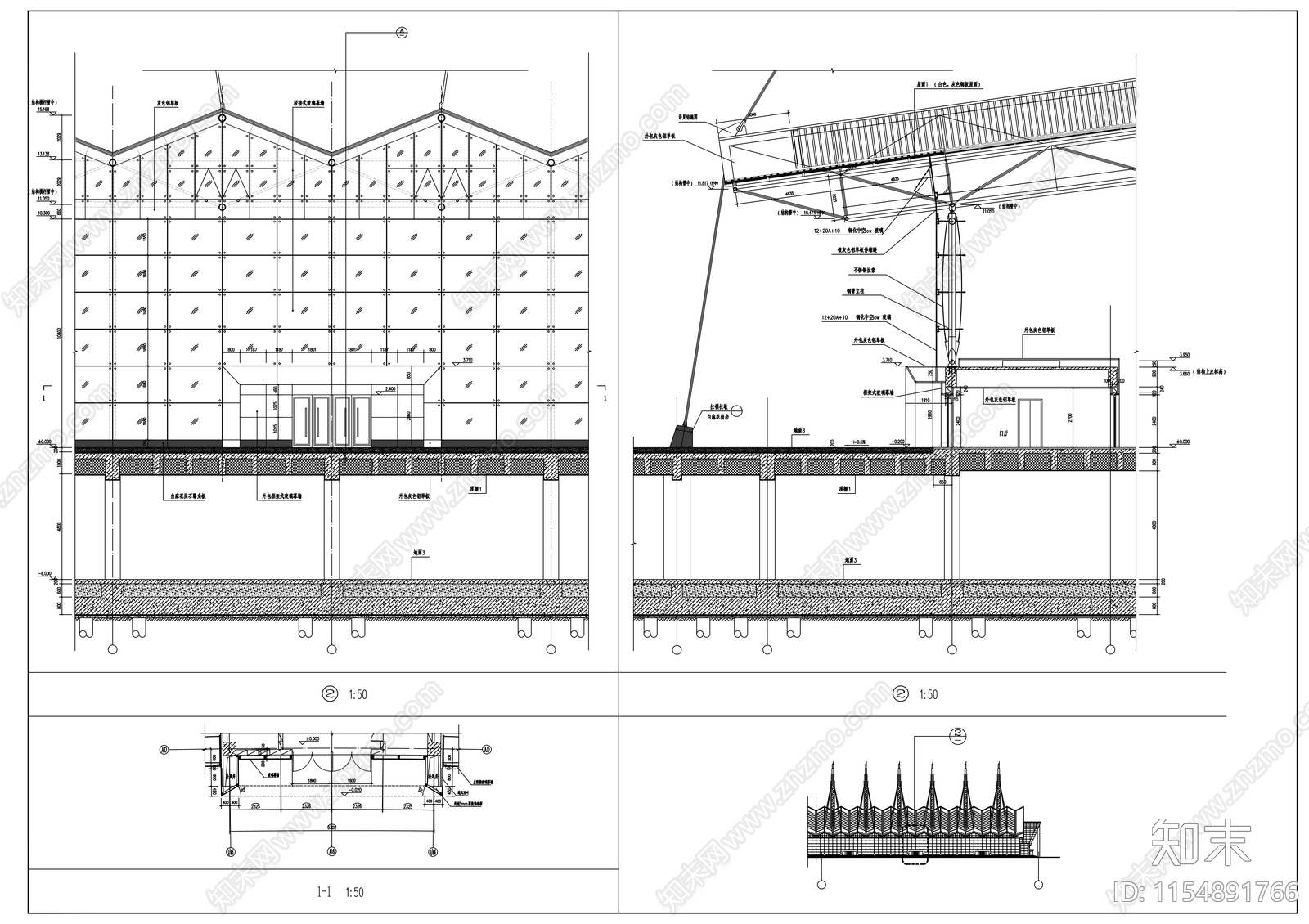 会展中心建筑cad施工图下载【ID:1154891766】