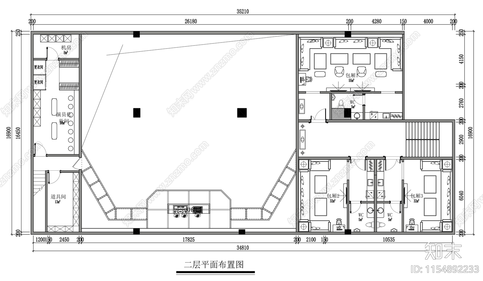 510㎡酒吧平面布置图施工图下载【ID:1154892233】