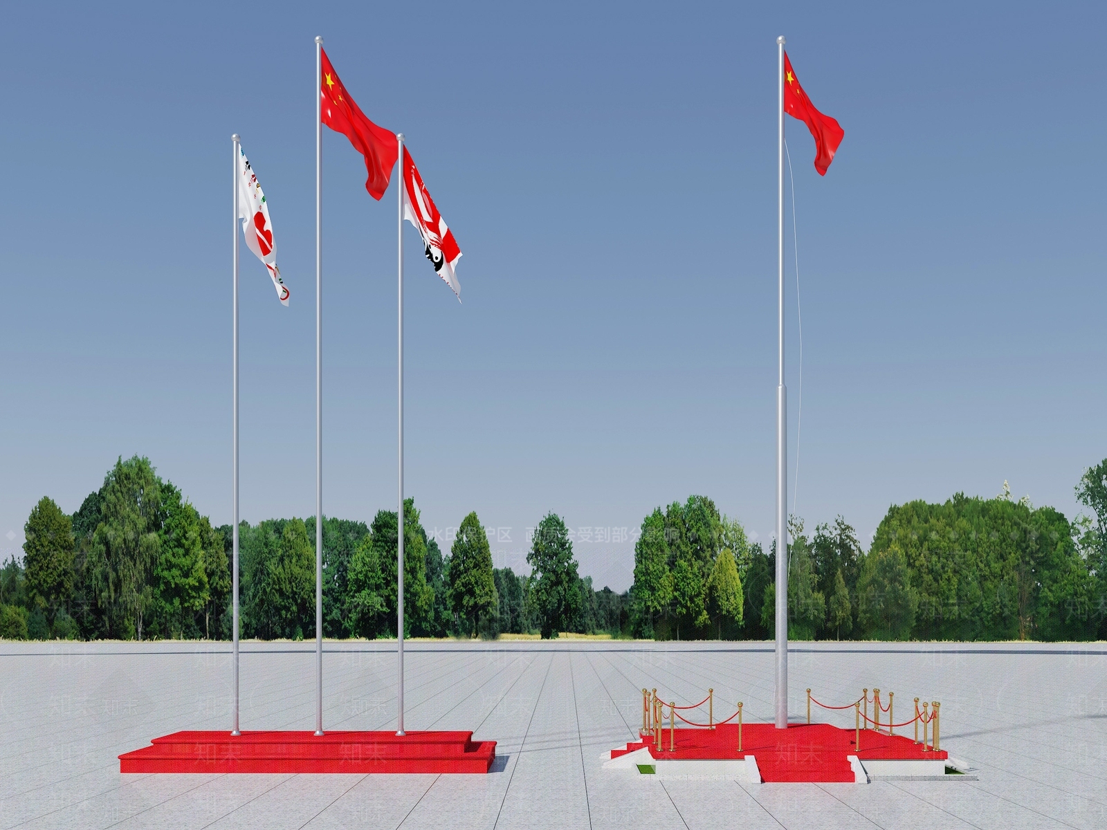 现代国旗台3D模型下载【ID:1154893013】