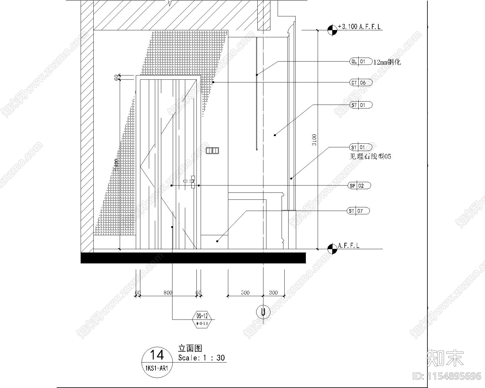 酒店大堂侧立面cad施工图下载【ID:1154895696】