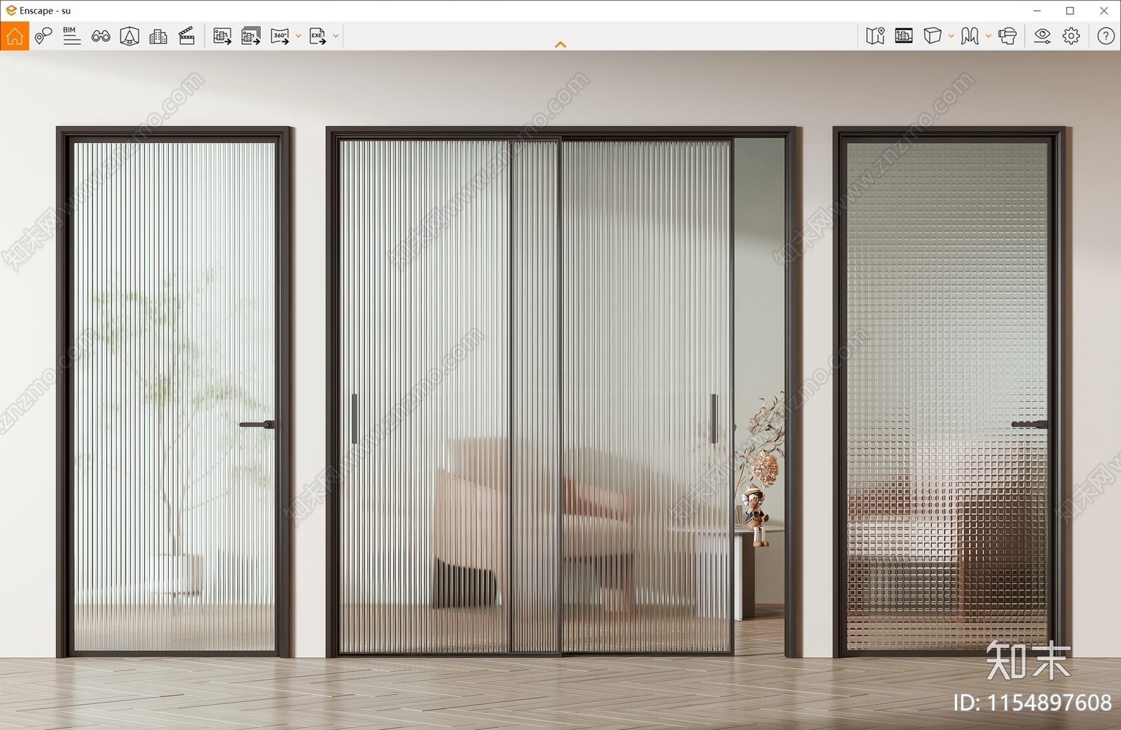 现代玻璃推拉门SU模型下载【ID:1154897608】