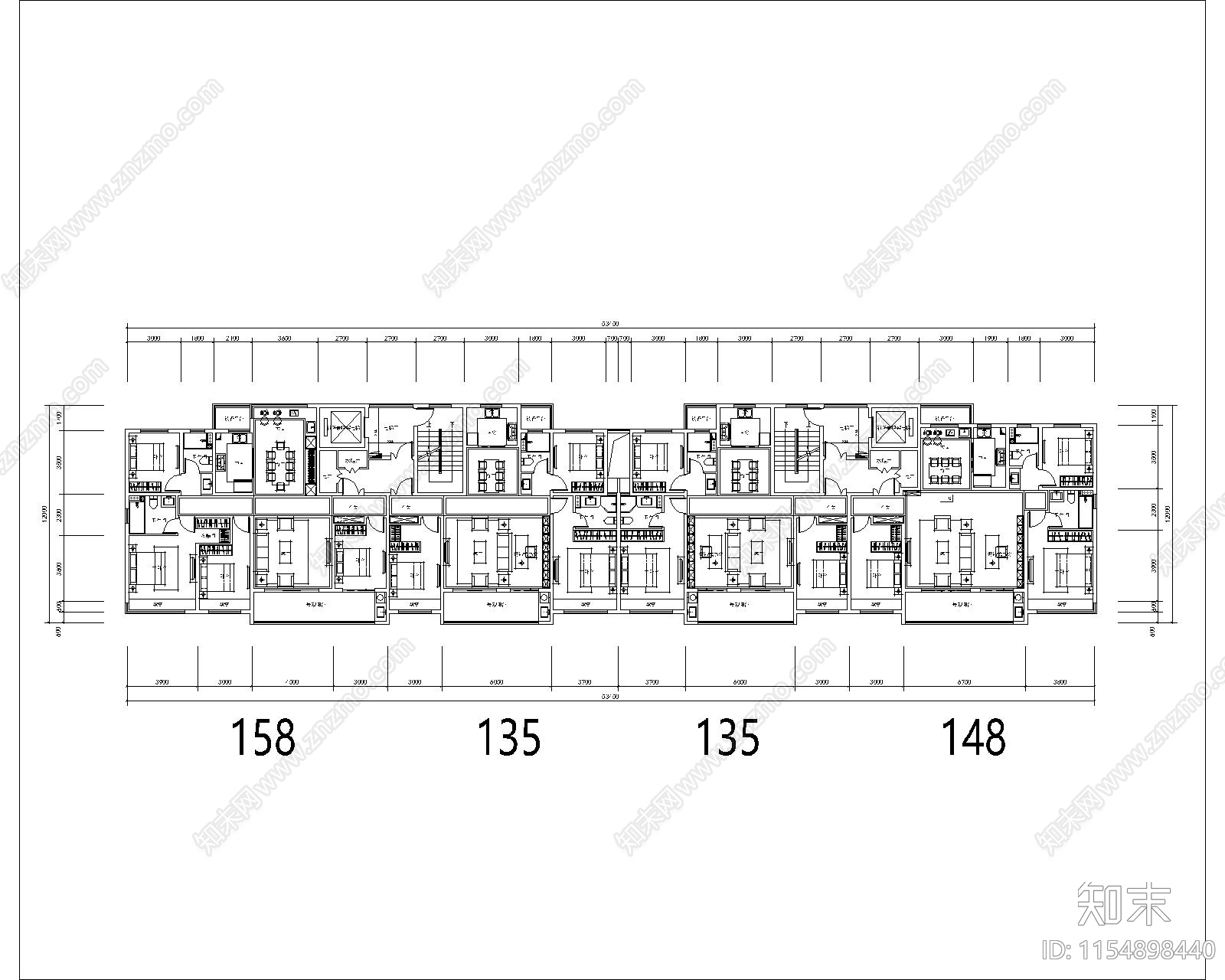 大面宽南北通二类高层建筑平面cad施工图下载【ID:1154898440】