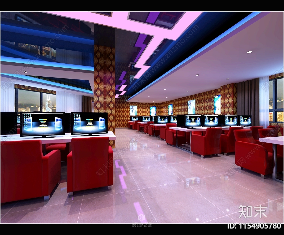 网吧平面加部分立面图施工图下载【ID:1154905780】