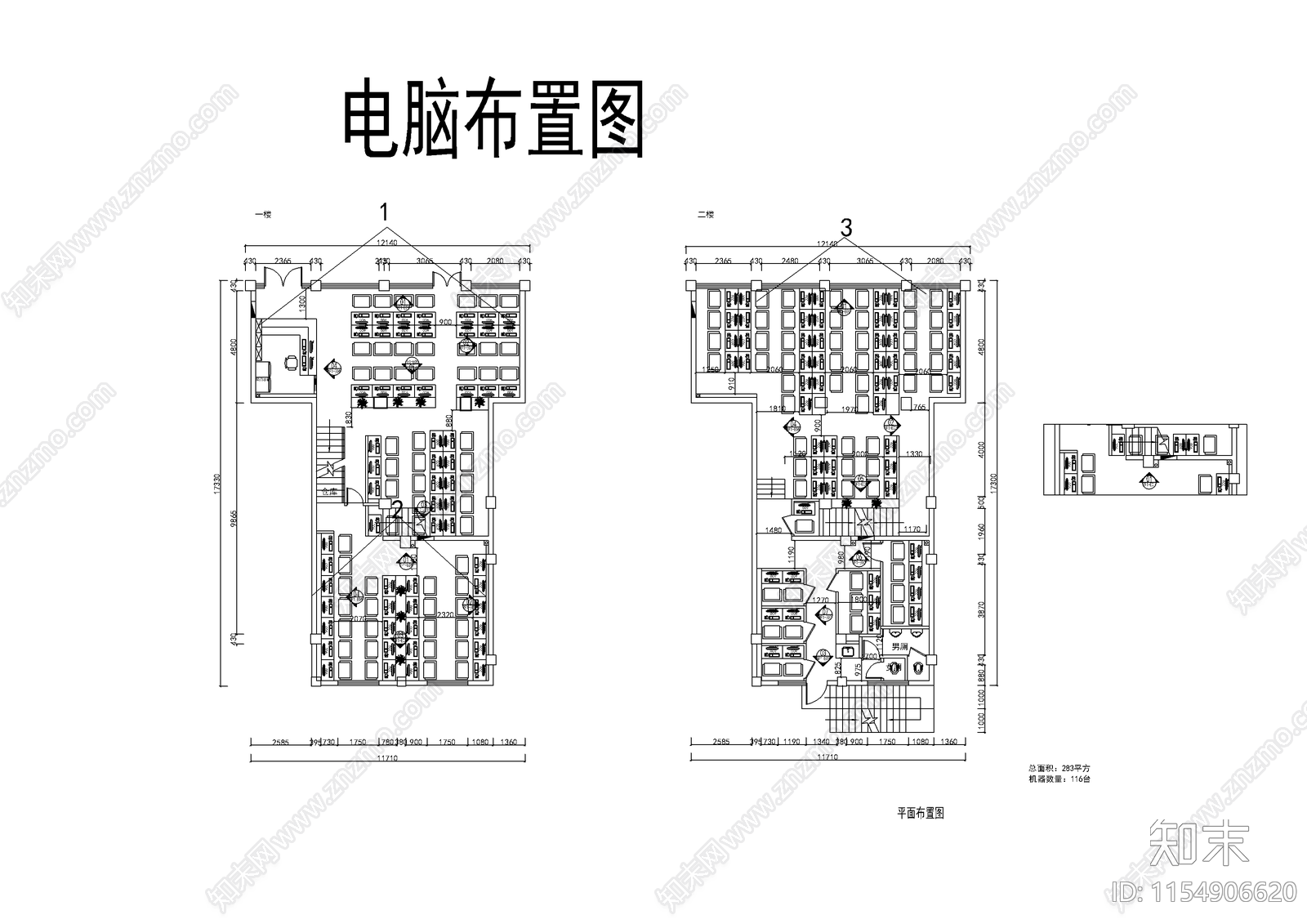网咖装饰设计cad施工图下载【ID:1154906620】