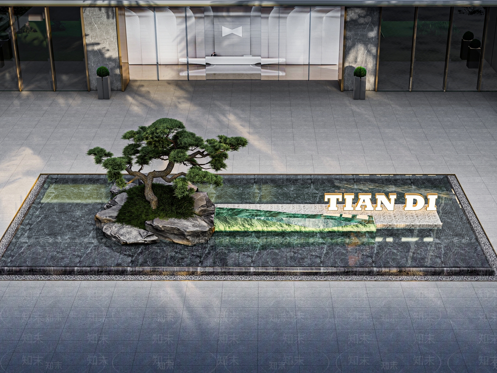 现代入口展示区水景SU模型下载【ID:1154906968】