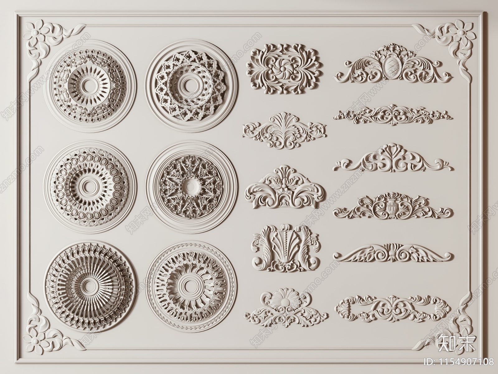 简欧石膏雕花SU模型下载【ID:1154907108】
