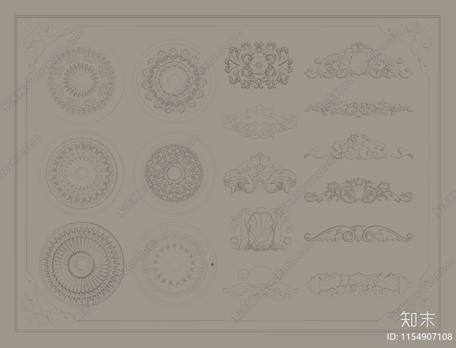 简欧石膏雕花SU模型下载【ID:1154907108】