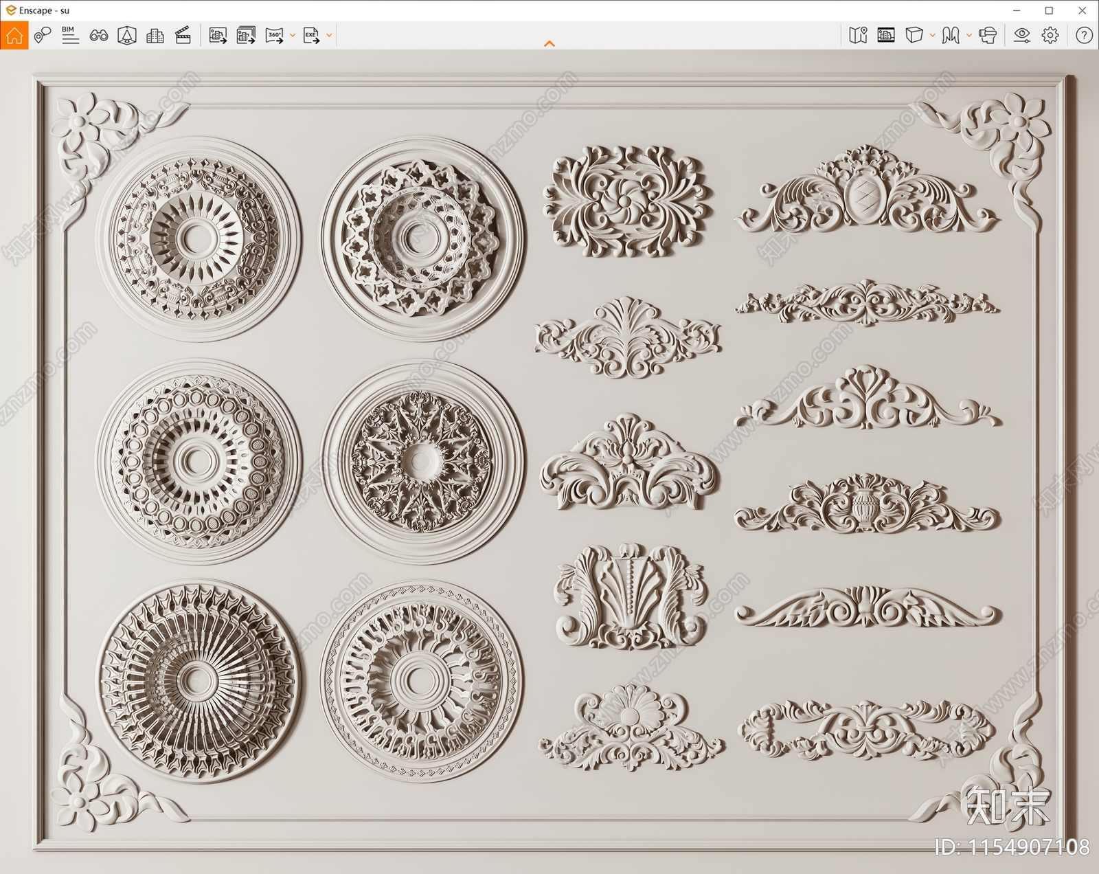 简欧石膏雕花SU模型下载【ID:1154907108】