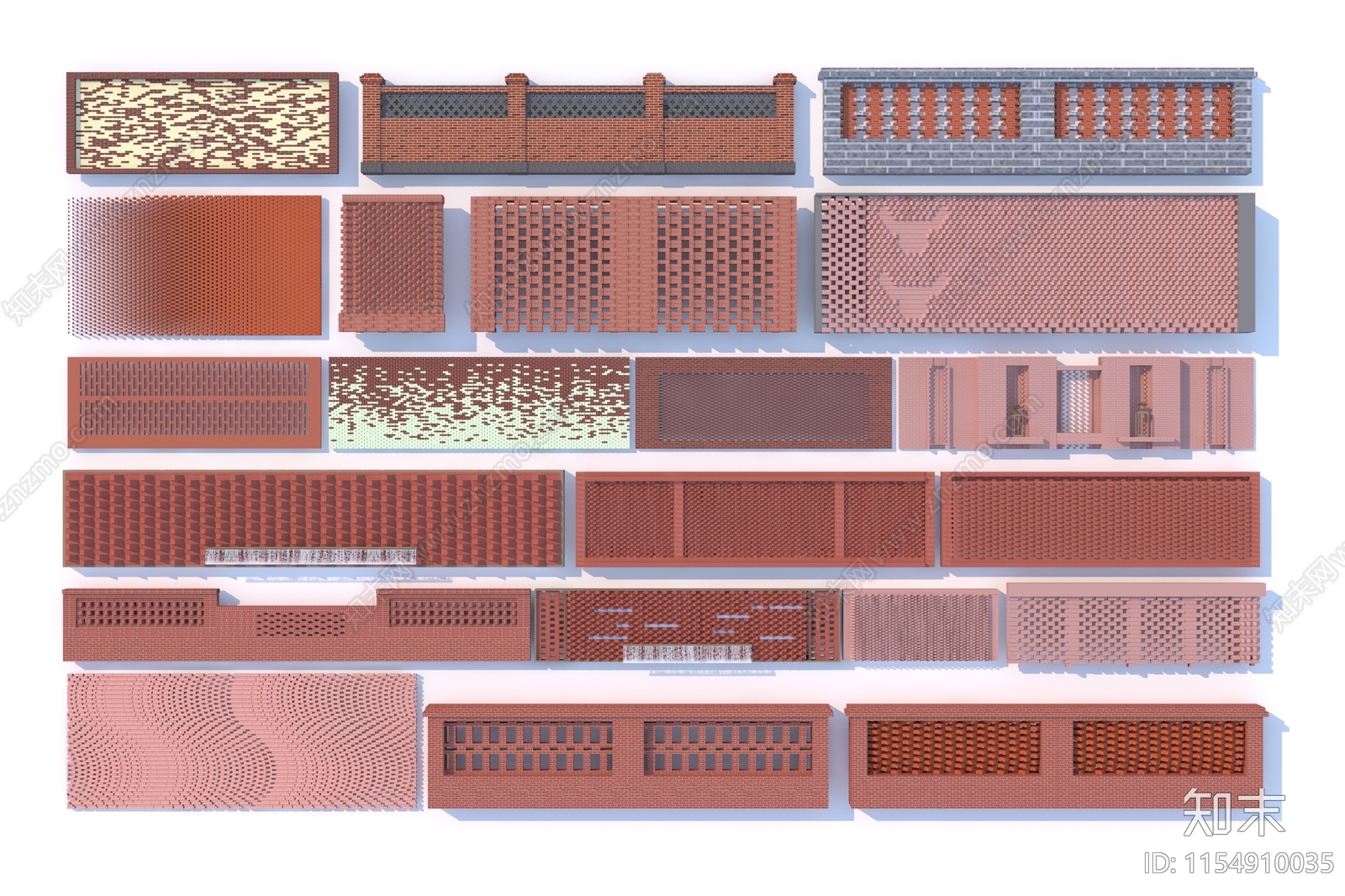 现代红砖砖墙3D模型下载【ID:1154910035】