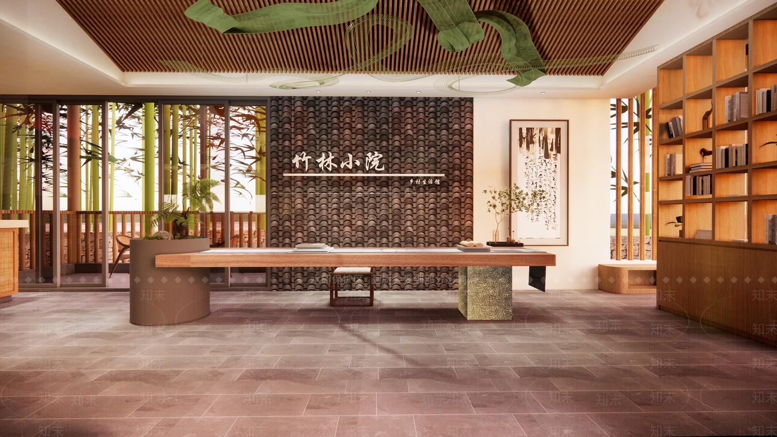 新中式乡村民宿大堂SU模型下载【ID:1154914121】