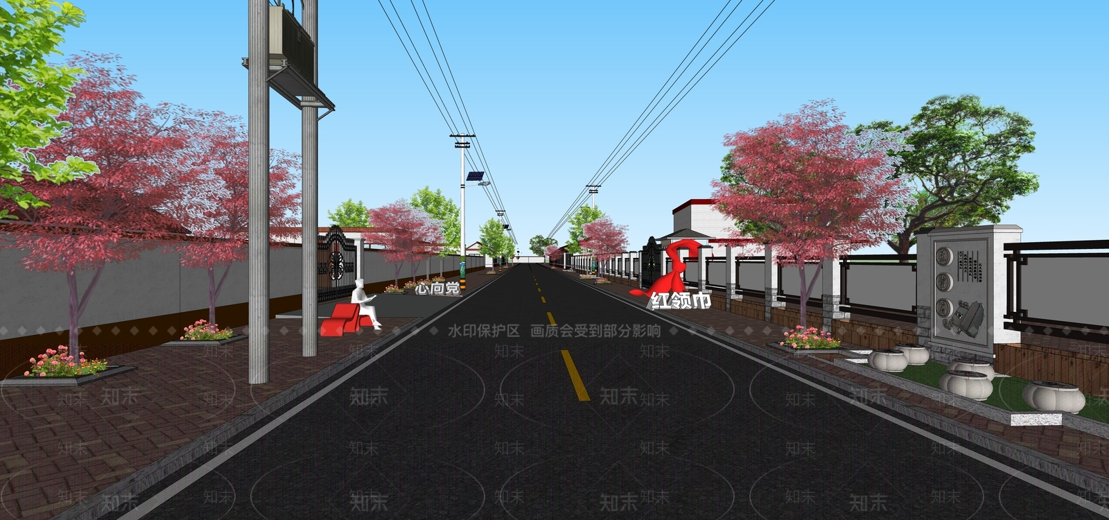 现代和美乡村学校街道SU模型下载【ID:1154914973】