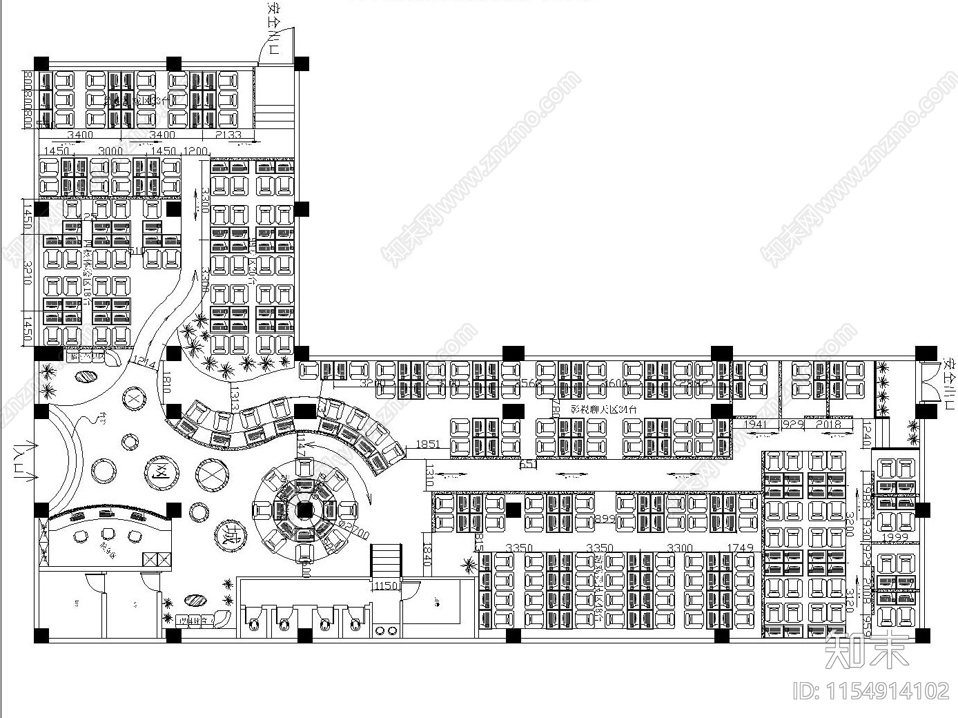 600平方网吧会所室内设计施工图下载【ID:1154914102】