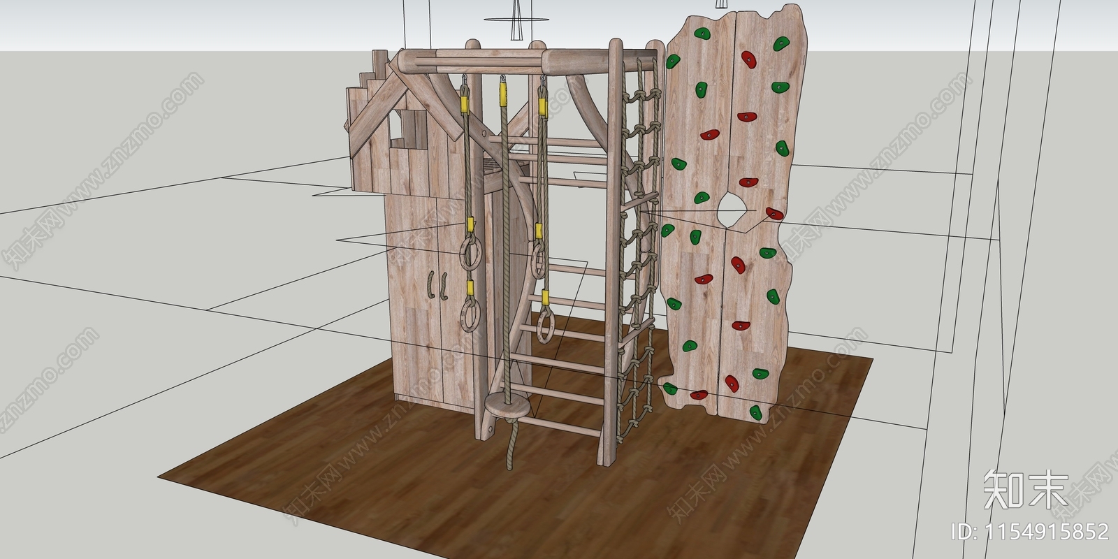 现代儿童幼儿园攀岩墙SU模型下载【ID:1154915852】