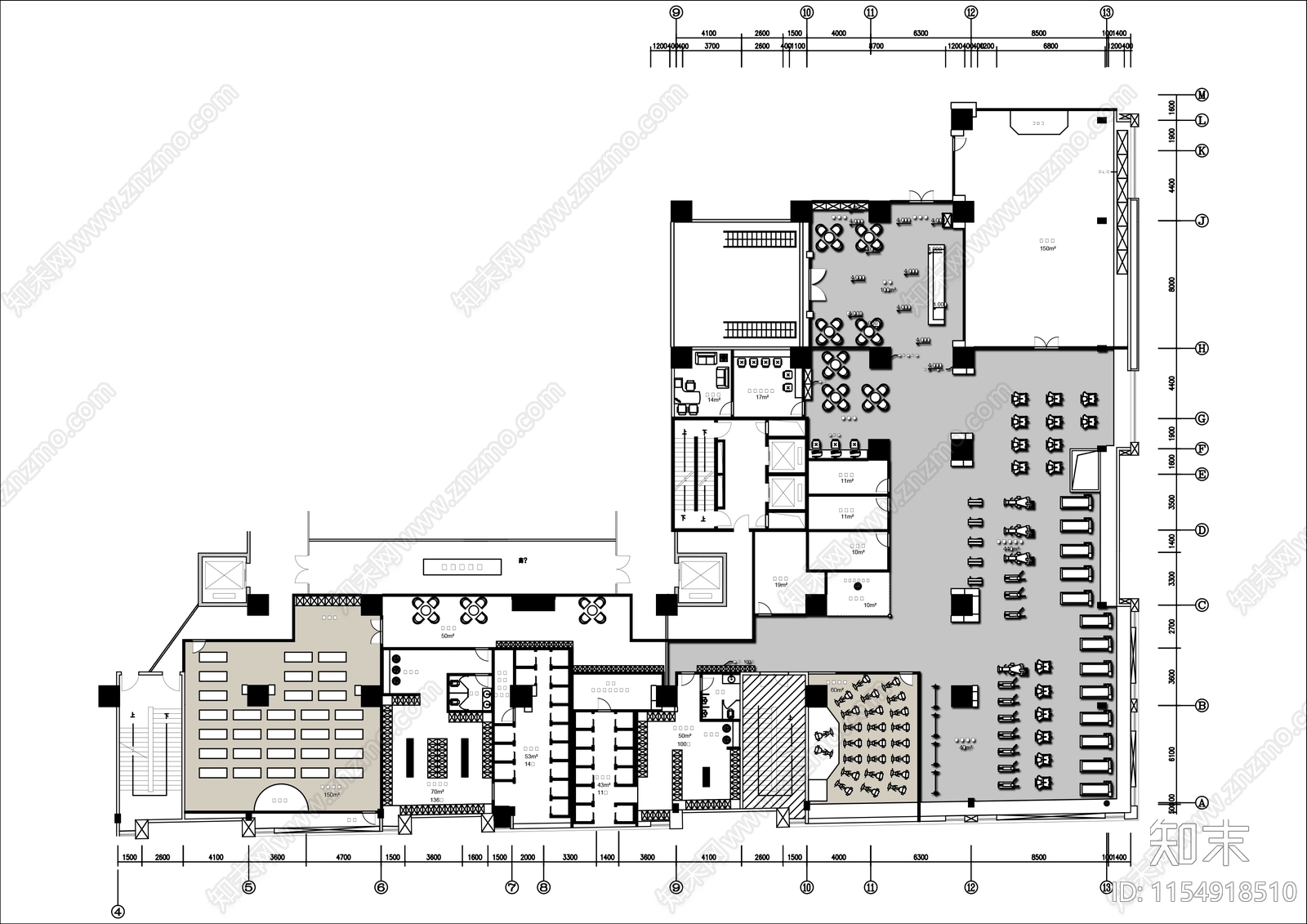 1500㎡健身会所平面布置图cad施工图下载【ID:1154918510】
