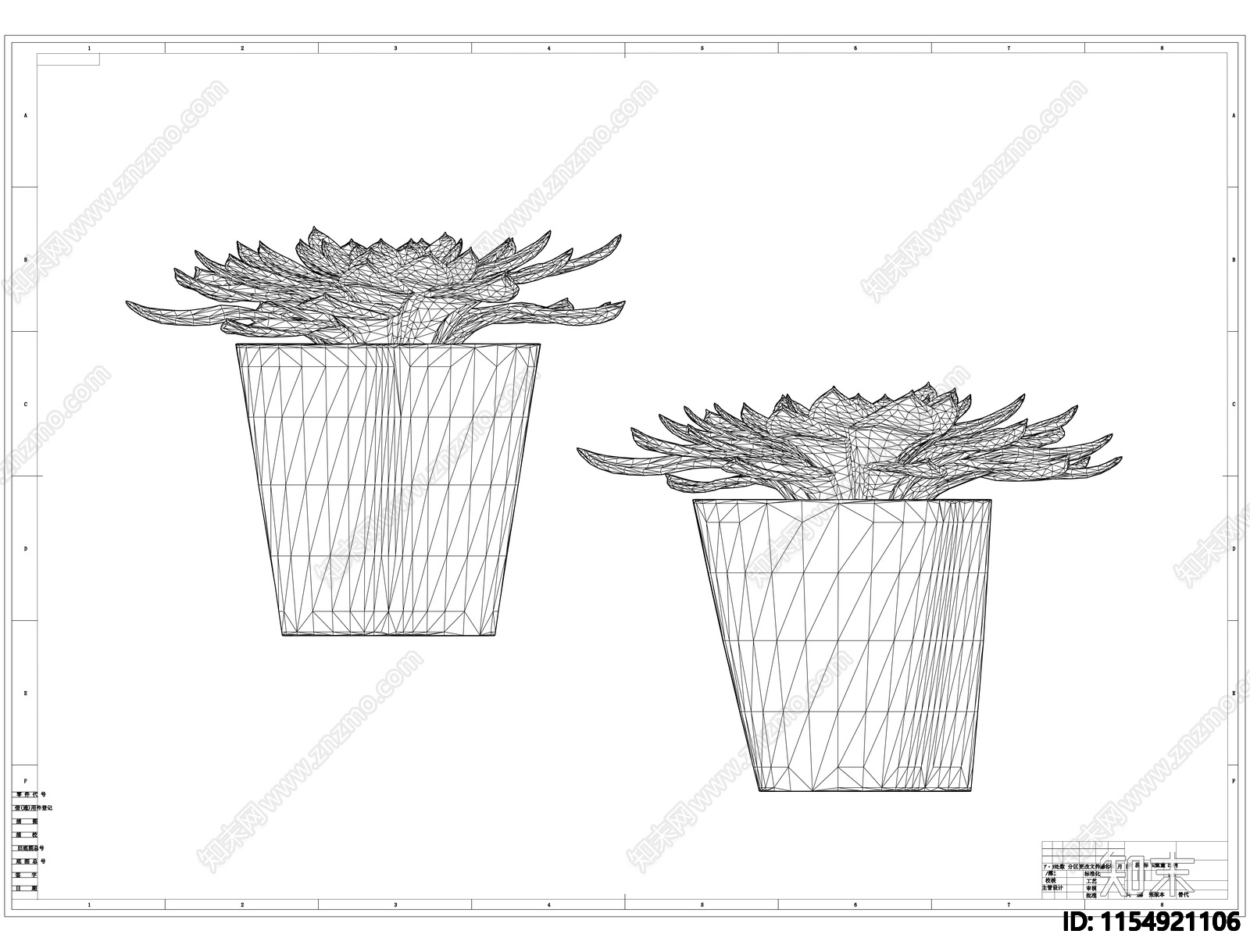 盆栽盆景线稿图设计cad施工图下载【ID:1154921106】